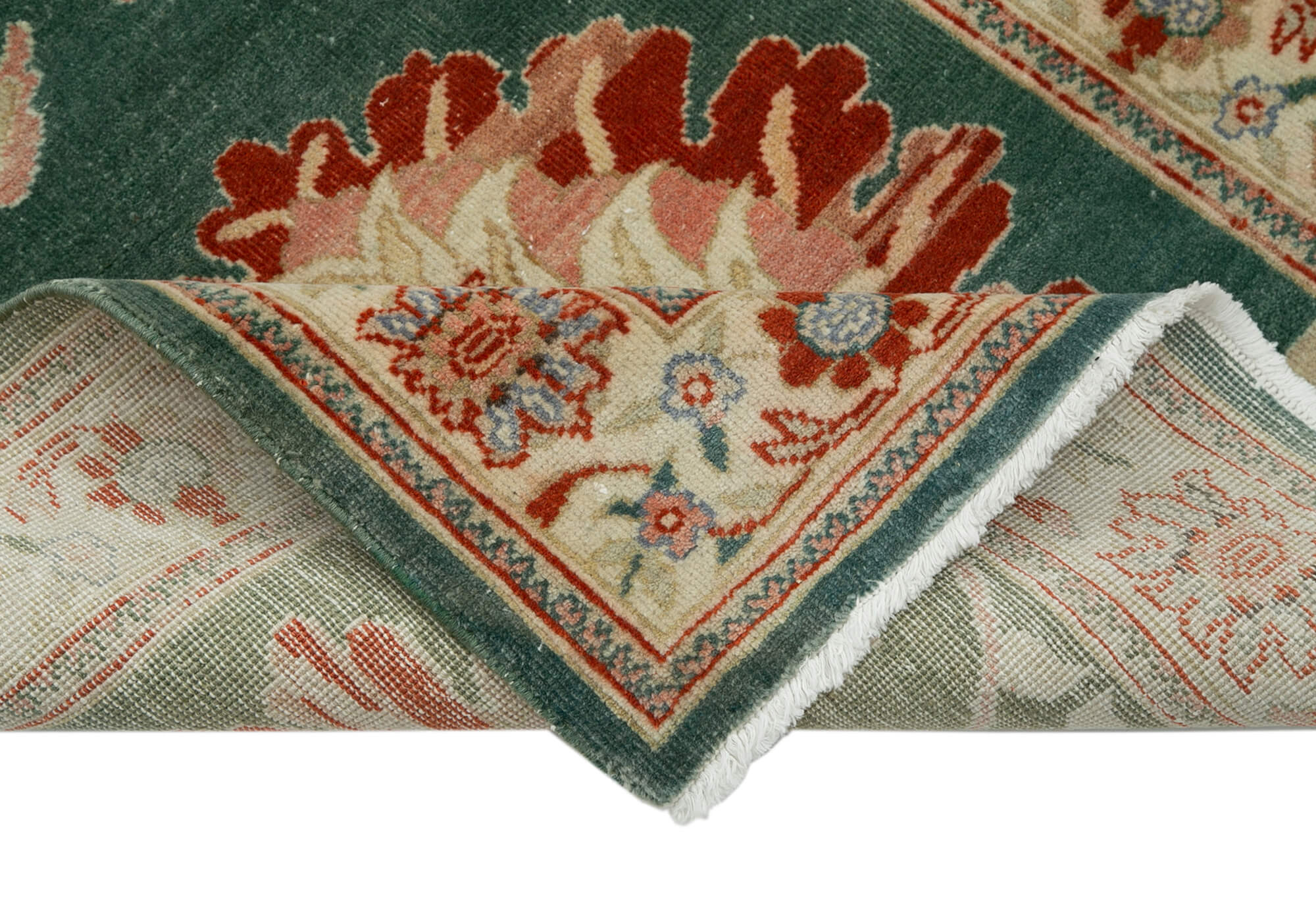 Handmade Area Rug – Tebriz Green Classic Wool Cotton Vintage Carpet 2'10''x12'