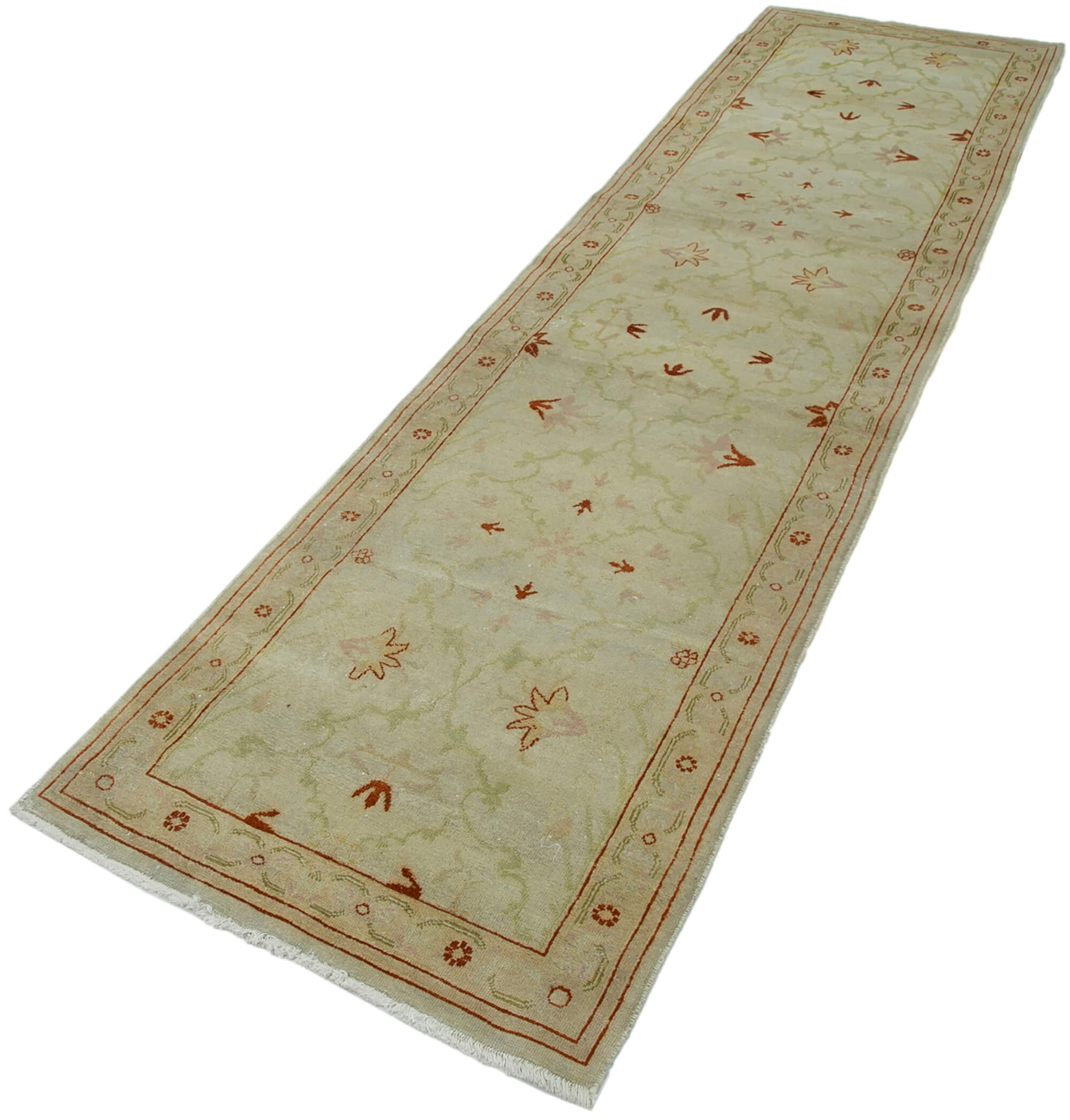 Handmade Wool Area Rug – Classic Beige Neutral Color Rug 2'7''x10'1'' Cotton Wool Blend