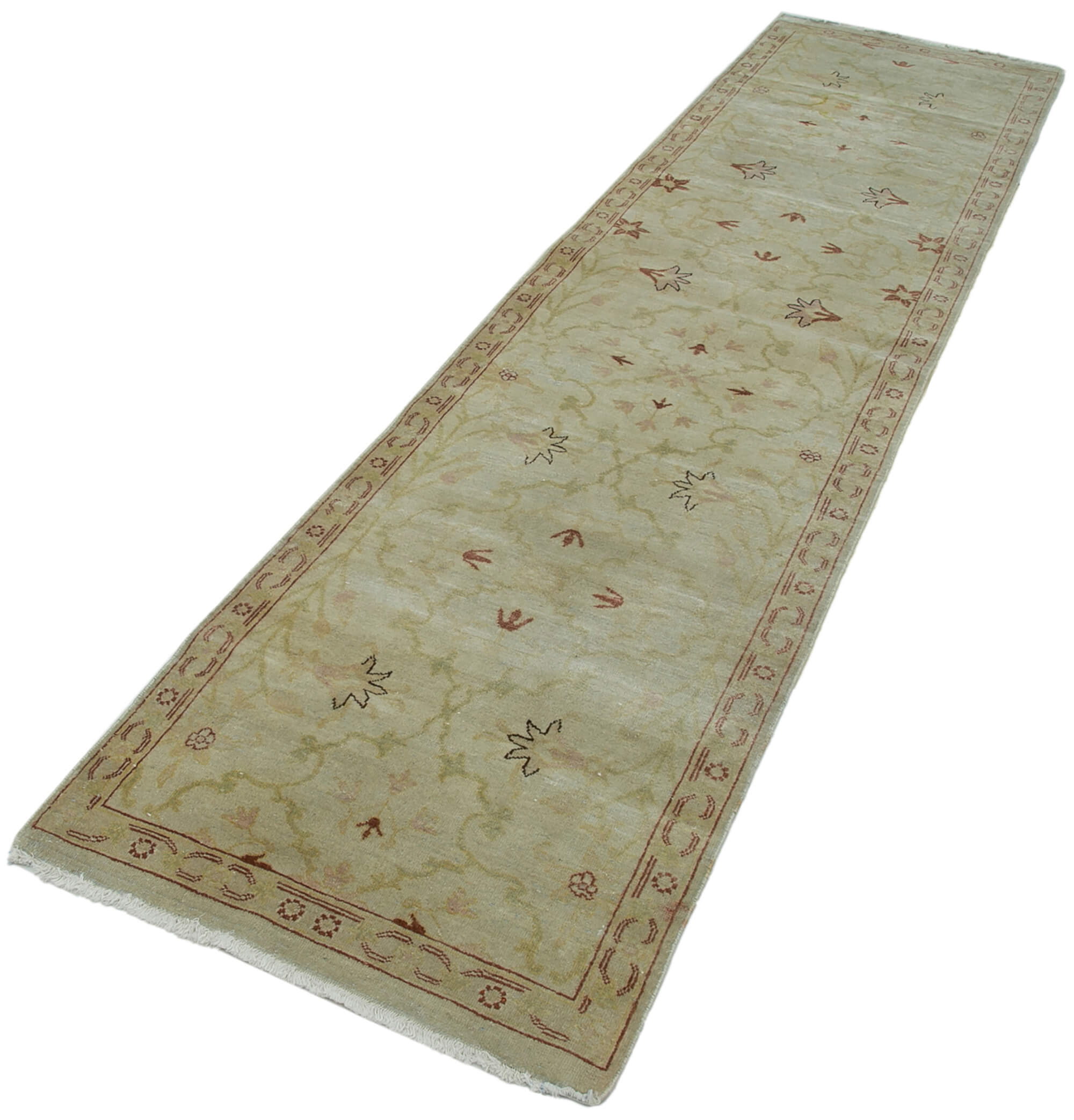 Handmade Wool Area Rug - Tebriz Beige Classic Cotton Rug 2'7'' x 10'8'' Vintage Wool Carpet