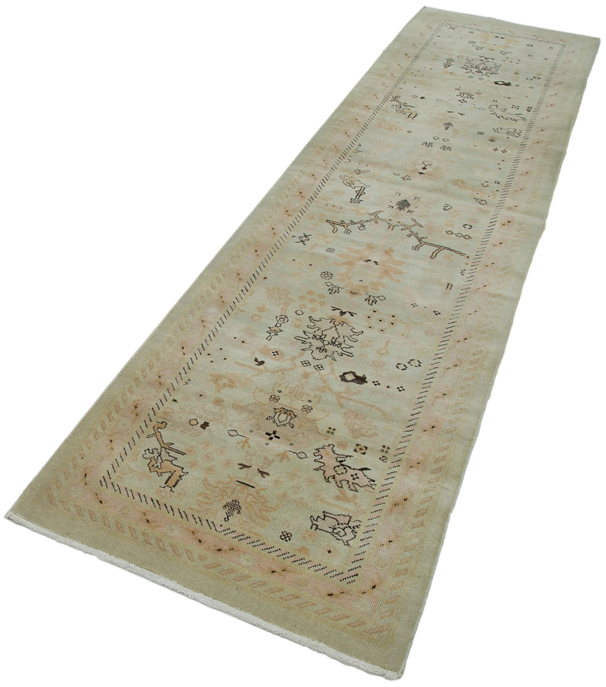 Handmade Wool Area Rug – Tebriz Beige Classic Style Runner 2'7''x10'1''