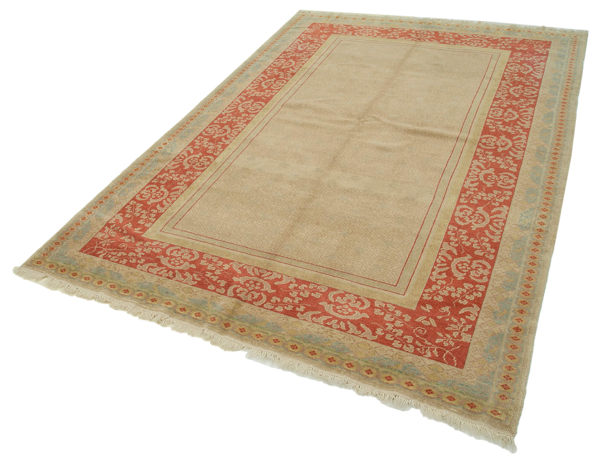 Handmade Wool Area Rug – Classic Beige Rug Cotton Wool Durable Carpet 5'8''x8'4''