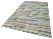 Handmade Patchwork Rug - Kirk Yama Grey Cotton Wool Vintage Area Rug 5'11''x9'8''