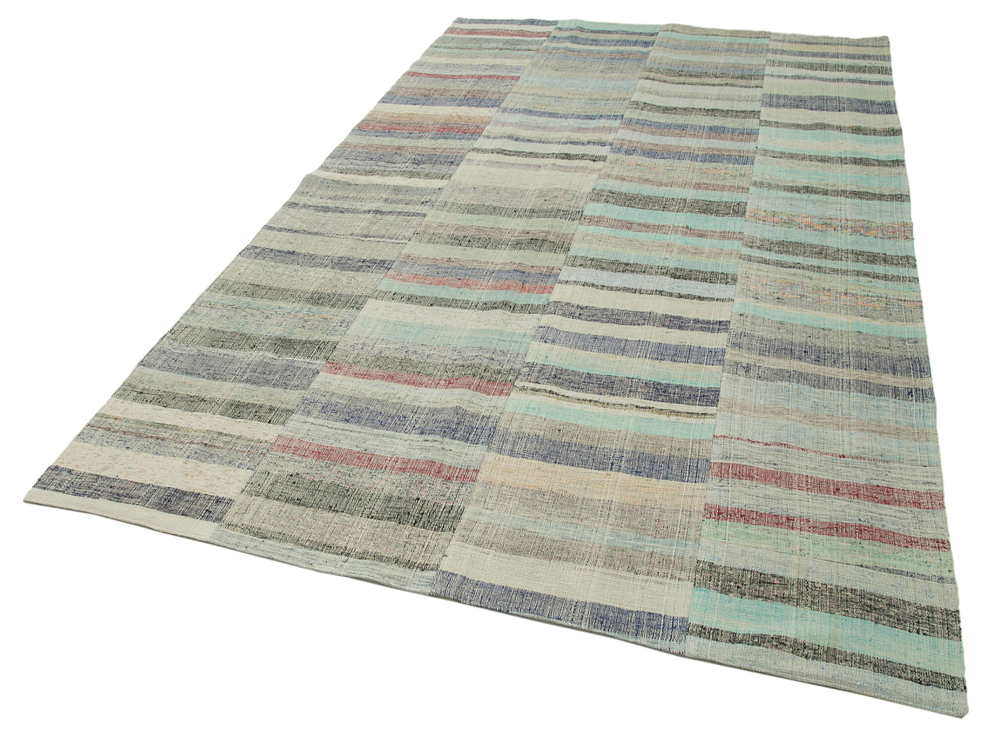 Handmade Patchwork Rug - Kirk Yama Grey Cotton Wool Vintage Area Rug 5'11''x9'8''