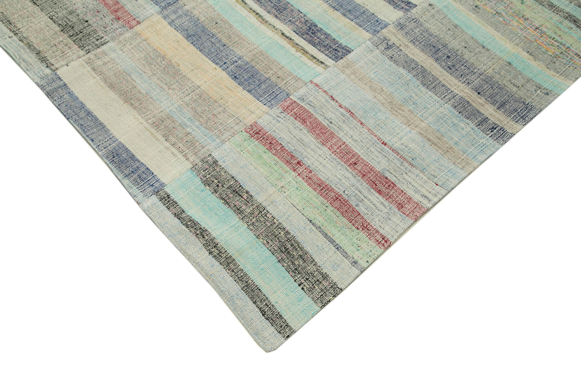 Handmade Patchwork Rug - Kirk Yama Grey Cotton Wool Vintage Area Rug 5'11''x9'8''
