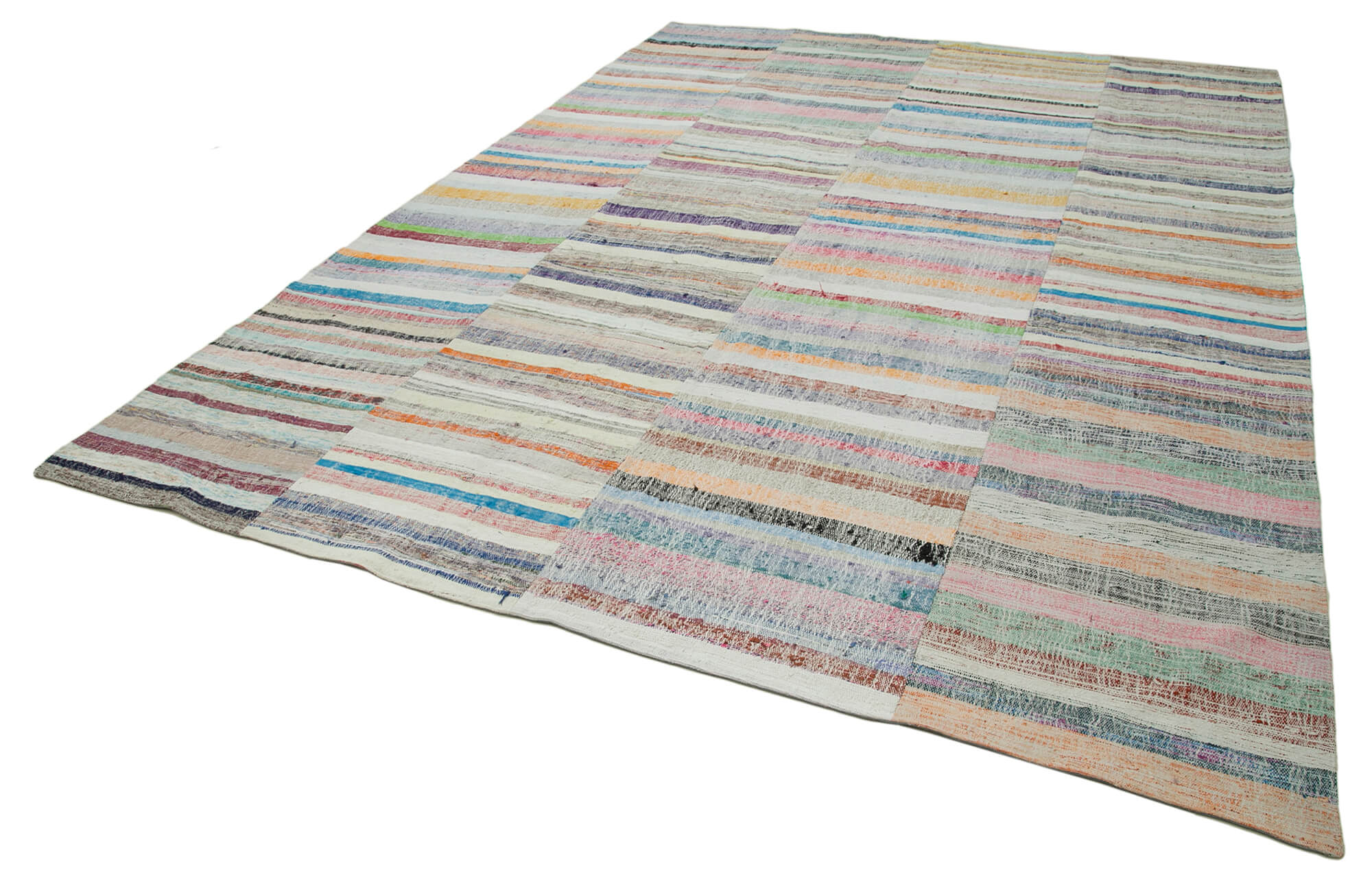 Handmade Patchwork Rug - Kirk Yama Beige Cotton Wool Rug 9'1'' x 12'10'' Classic Woven Style