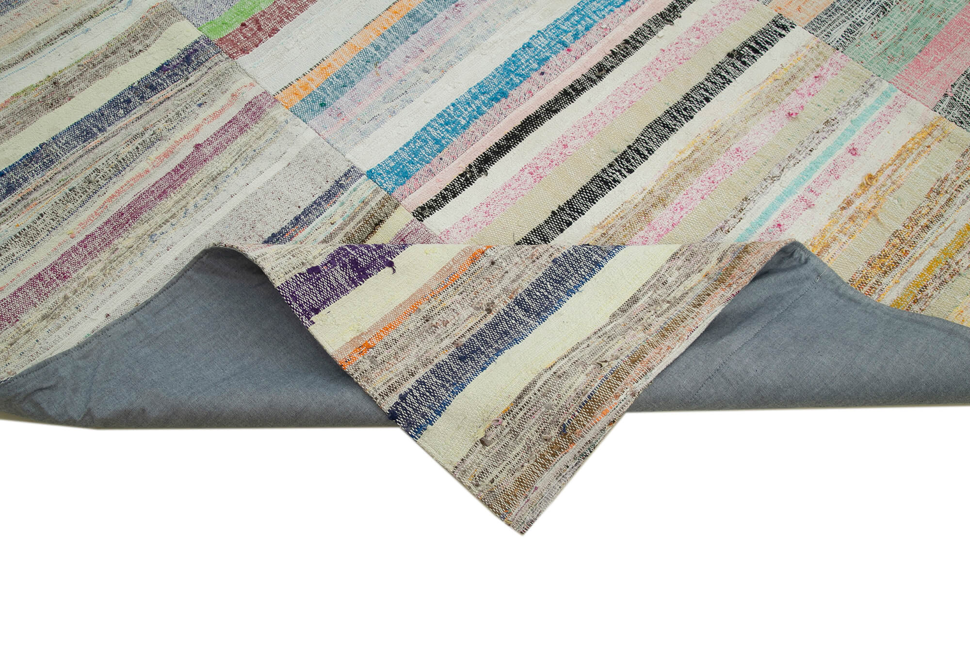 Handmade Patchwork Rug - Kirk Yama Beige Cotton Wool Rug 9'1'' x 12'10'' Classic Woven Style