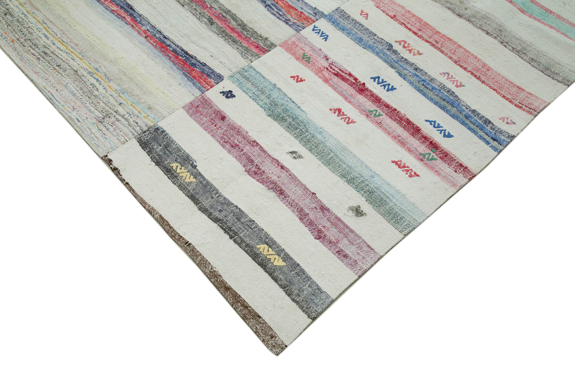 Handmade Area Rug - Kirk Yama Beige Patchwork Cotton Wool Carpet 9'7''x13'2''
