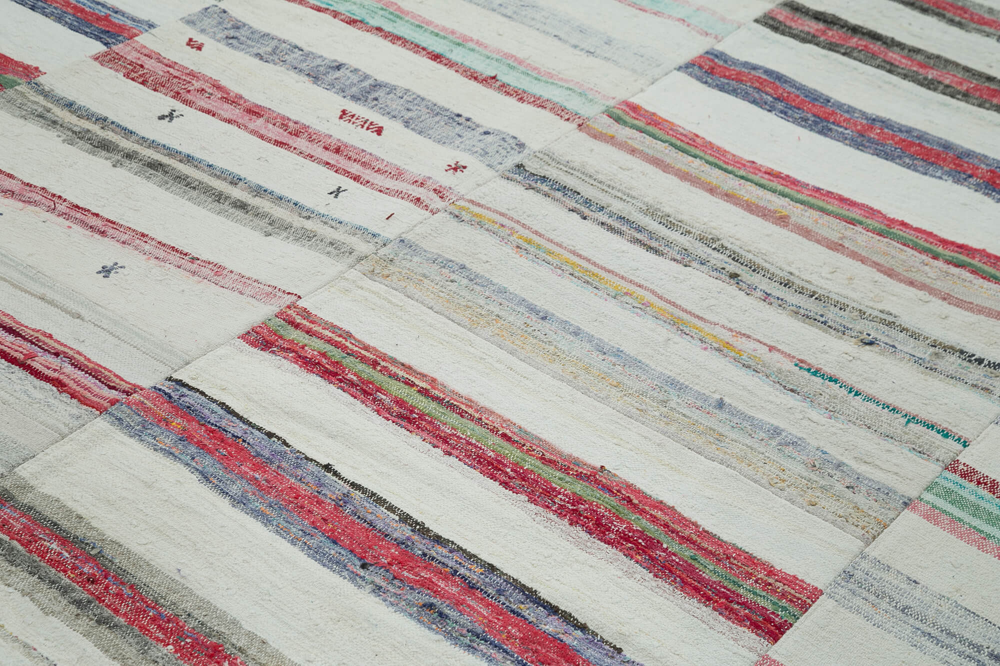 Handmade Area Rug - Kirk Yama Beige Patchwork Cotton Wool Carpet 9'7''x13'2''