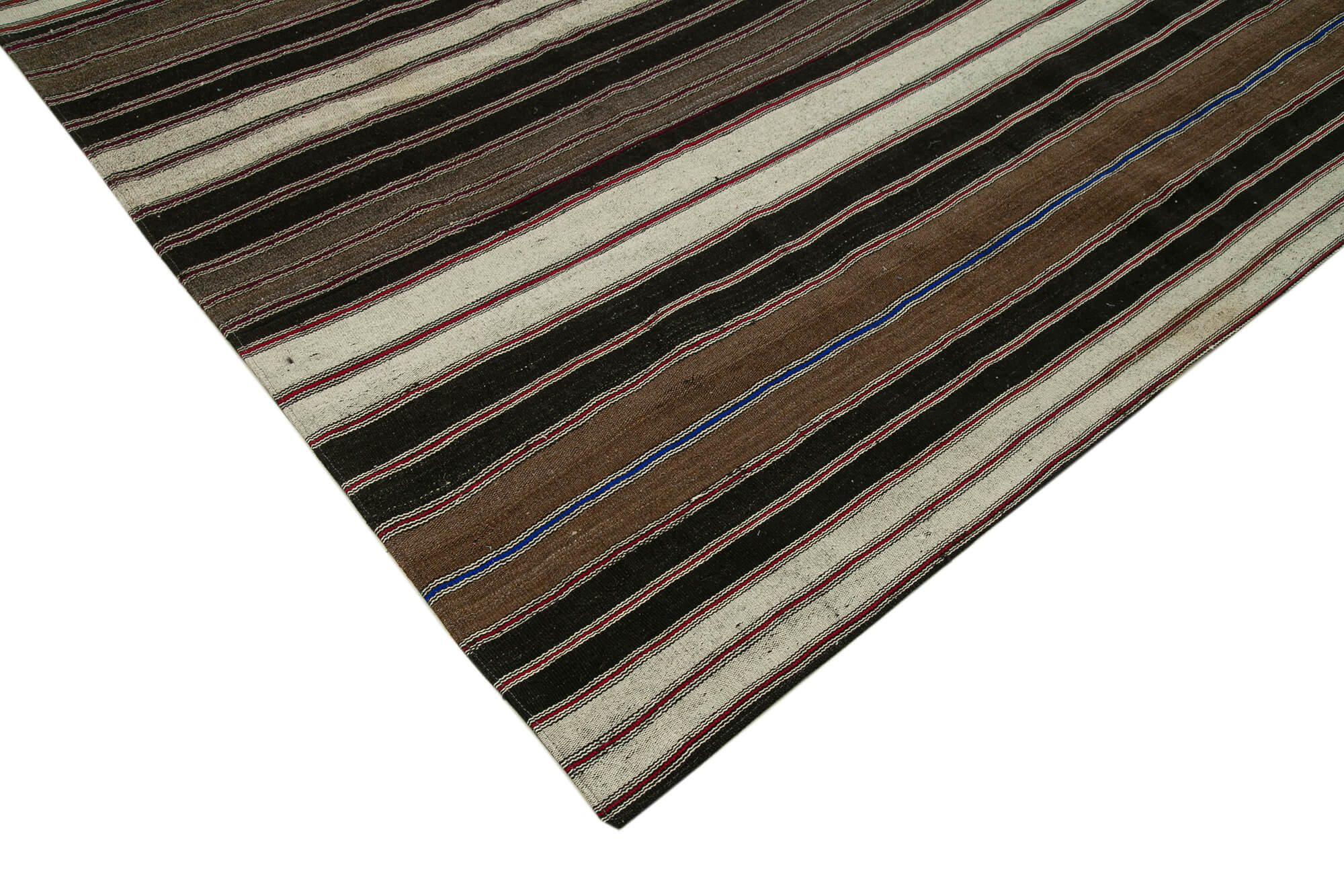 Handmade Striped Kilim Rug - Vintage Turkish Carpet, Goat Hair Brown Striped Rug 10'x14'