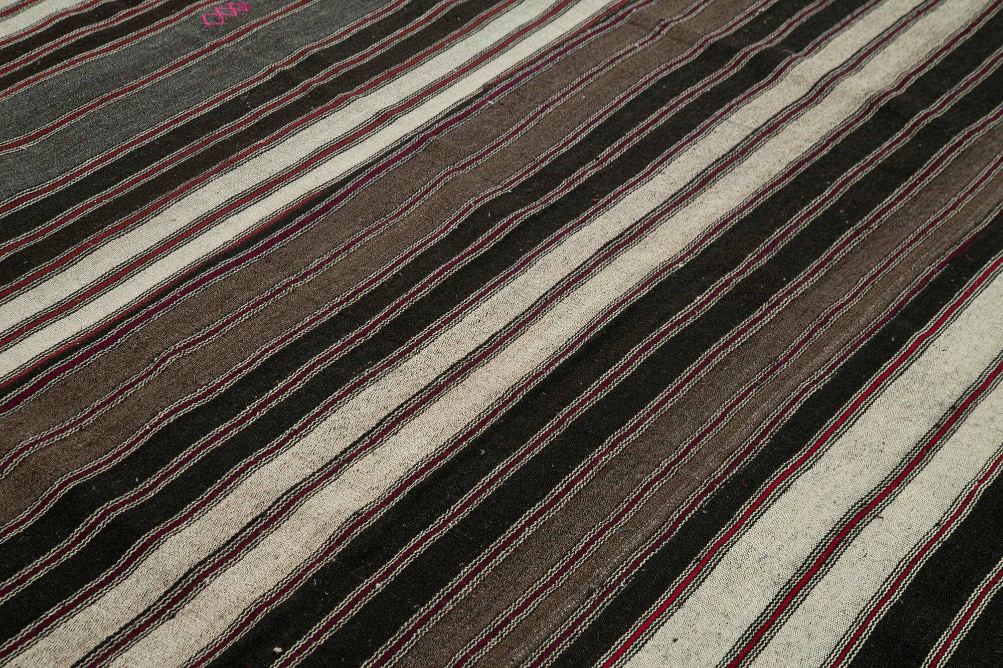 Handmade Striped Kilim Rug - Vintage Turkish Carpet, Goat Hair Brown Striped Rug 10'x14'