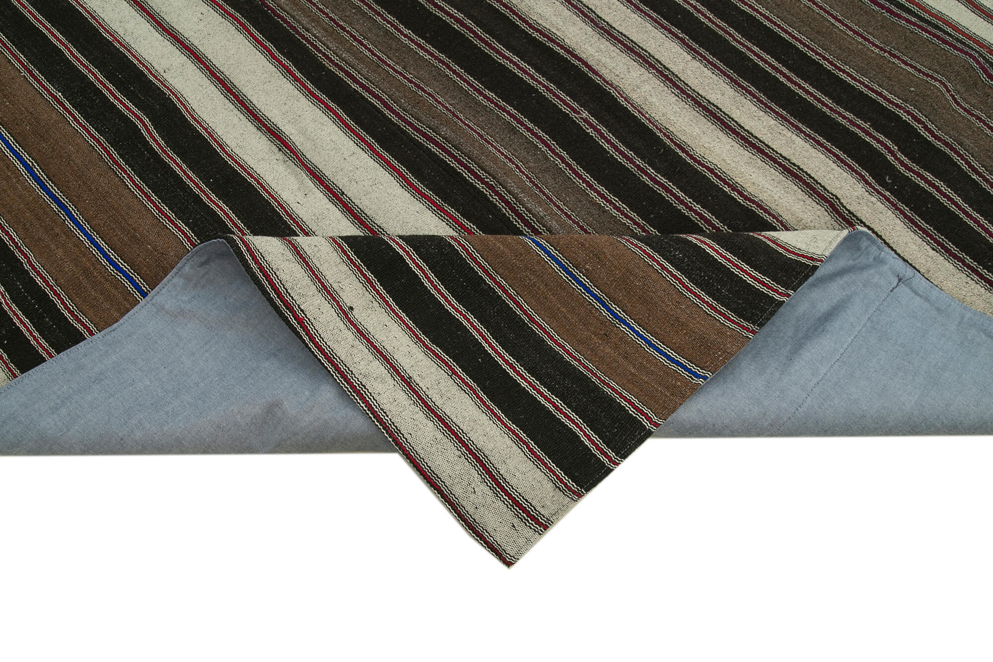 Handmade Striped Kilim Rug - Vintage Turkish Carpet, Goat Hair Brown Striped Rug 10'x14'