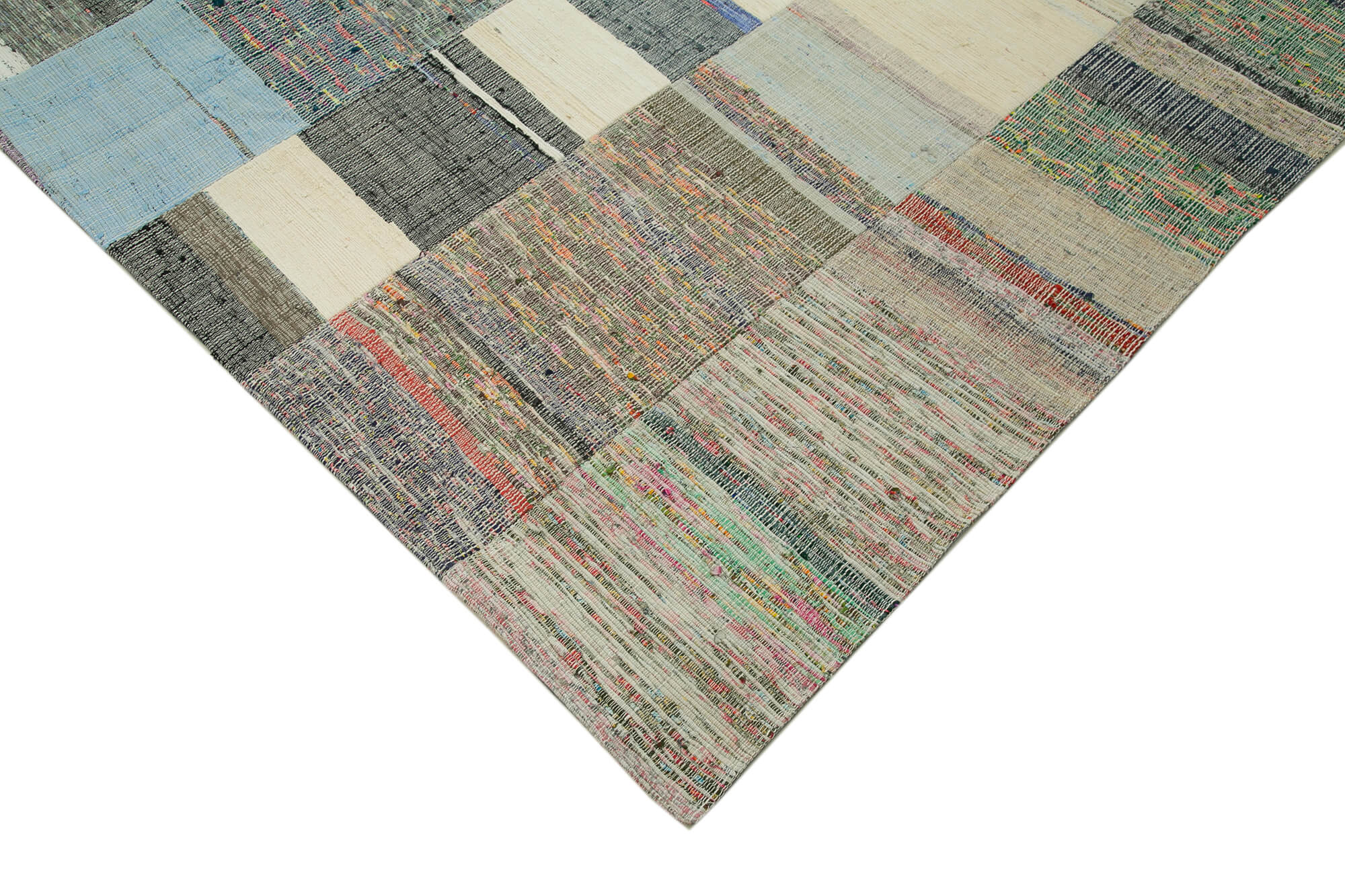 Handmade Area Rug - Kirk Yama Grey Patchwork Cotton Wool Carpet 7'11''x11'10''