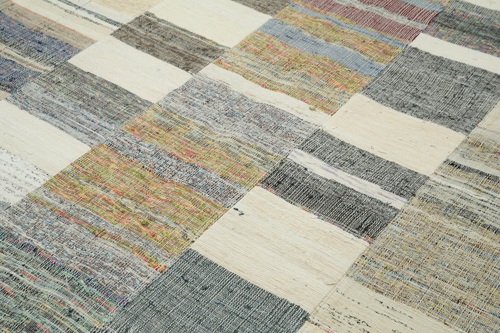 Handmade Area Rug - Kirk Yama Grey Patchwork Cotton Wool Carpet 7'11''x11'10''