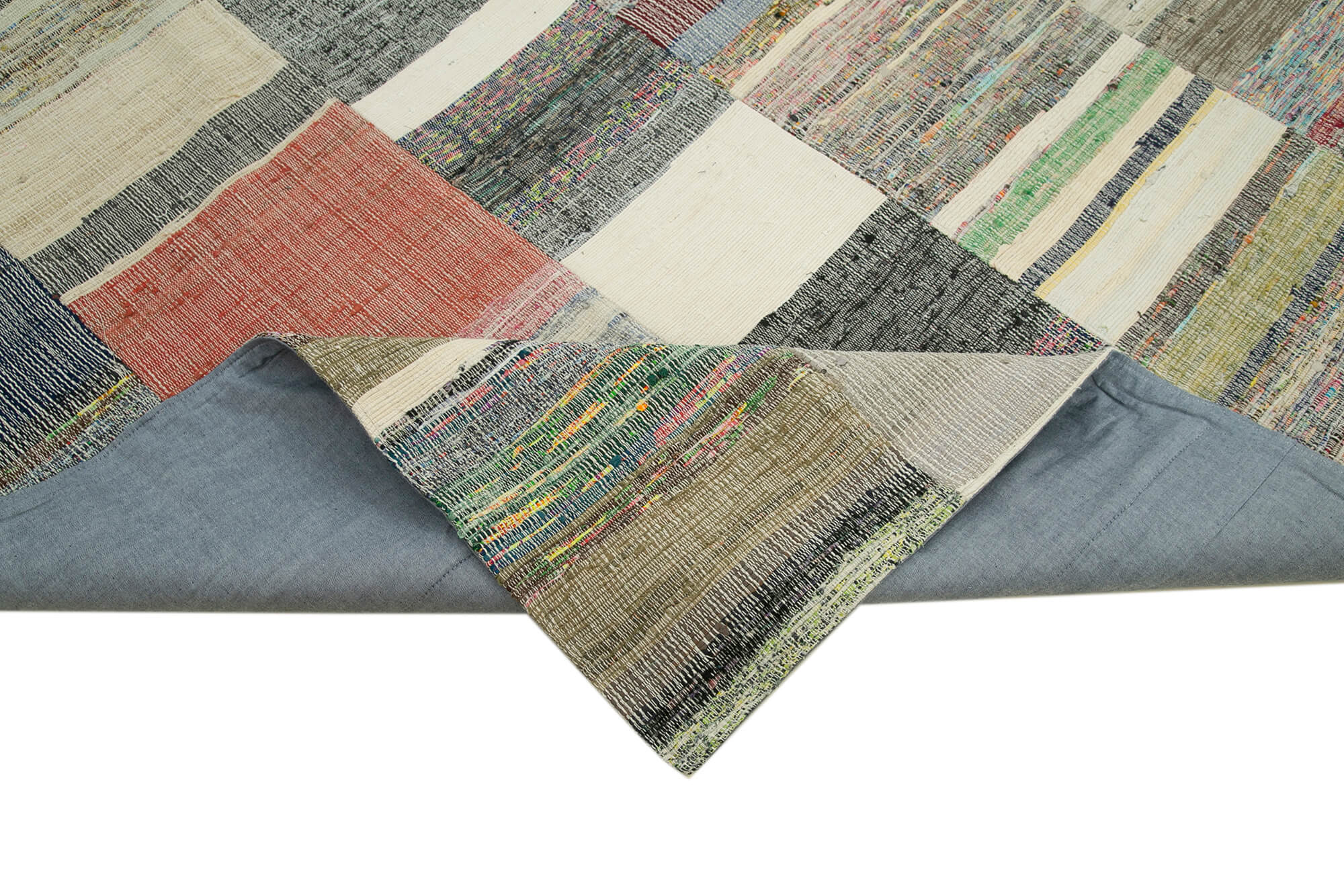 Handmade Area Rug - Kirk Yama Grey Patchwork Cotton Wool Carpet 7'11''x11'10''