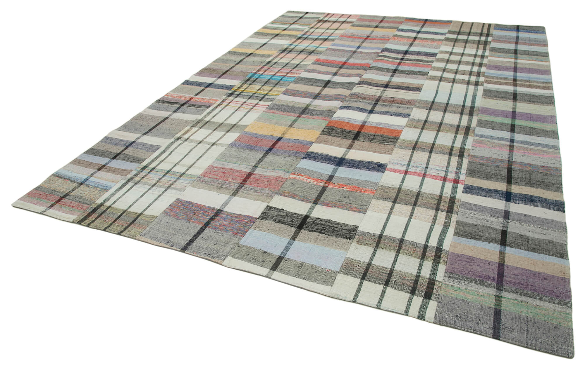 Handmade Patchwork Rug - Kirk Yama Grey Cotton Wool Area Carpet 8'6''x12'2''
