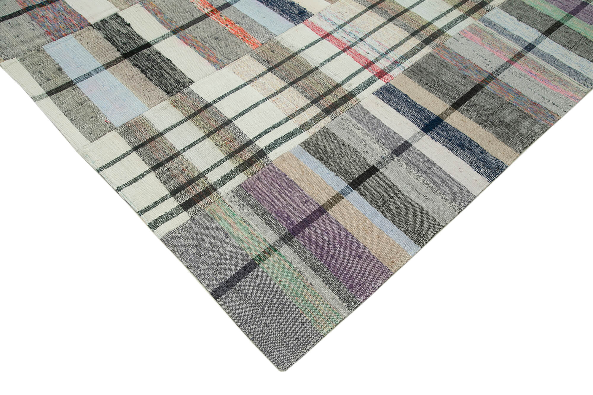 Handmade Patchwork Rug - Kirk Yama Grey Cotton Wool Area Carpet 8'6''x12'2''