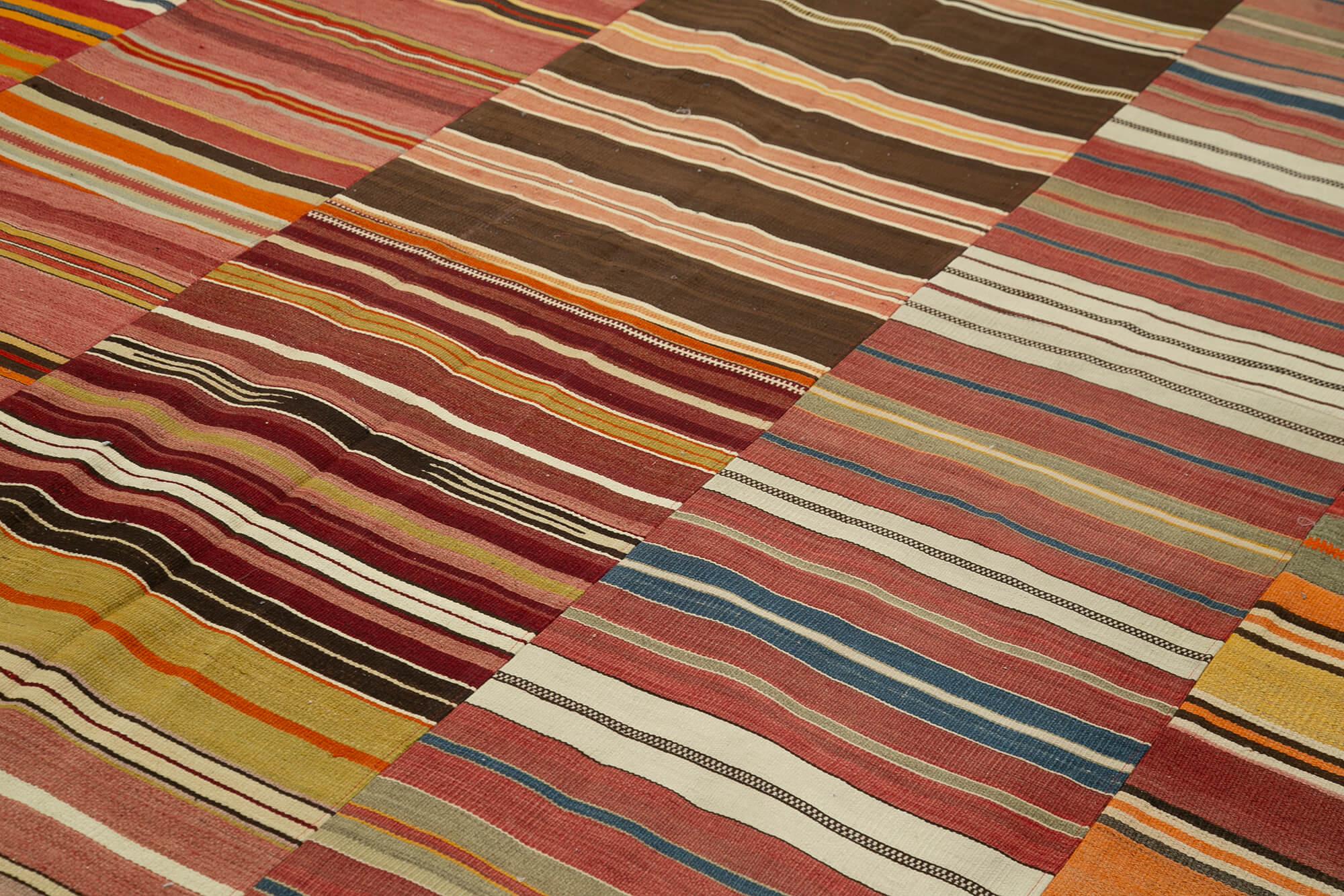 Handmade Area Rug - Kirk Yama Orange Patchwork Cotton Wool Carpet 9'5"x12'10"