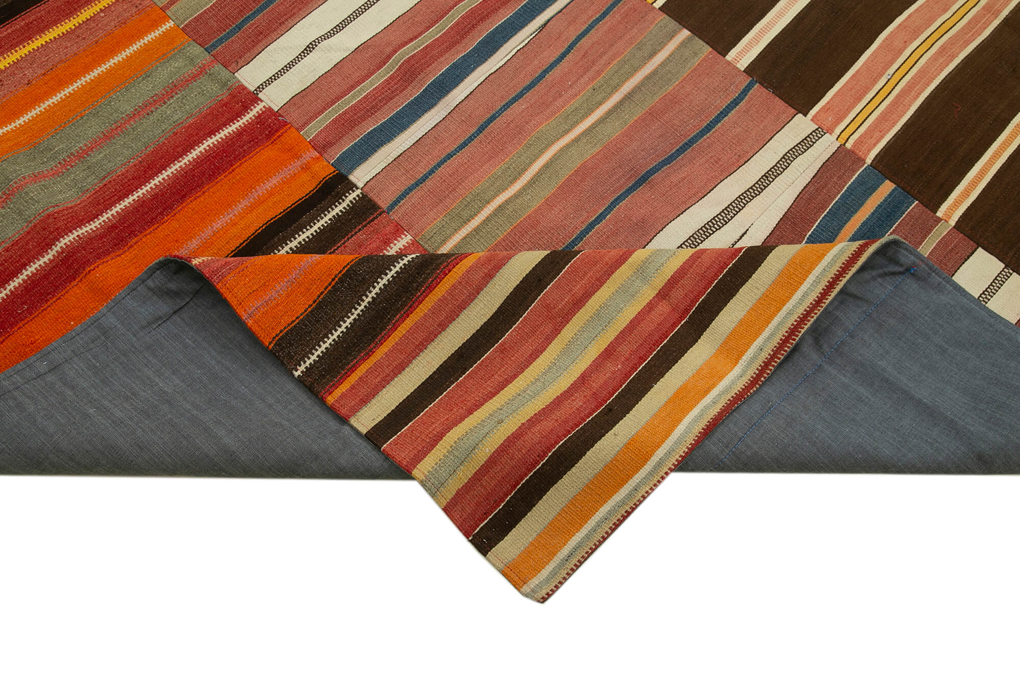 Handmade Area Rug - Kirk Yama Orange Patchwork Cotton Wool Carpet 9'5"x12'10"