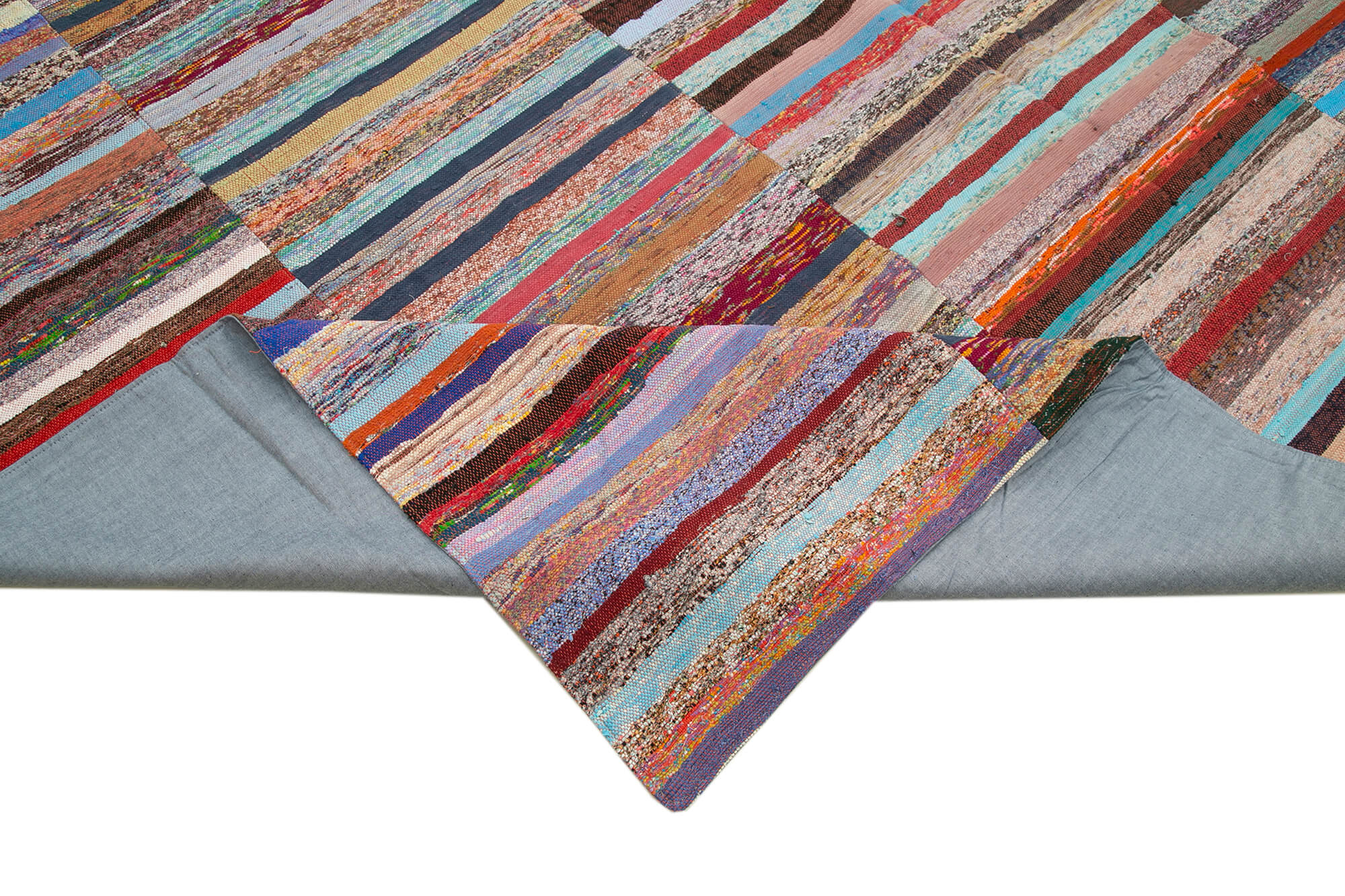 Handmade Wool Area Rug | Grey Patchwork Style Cotton Wool Carpet 12'x15'