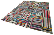 Handmade Wool Area Rug - Grey Patchwork Cotton Wool Rug 11'9'' x 15'0'' | Vintage Turkish Carpet
