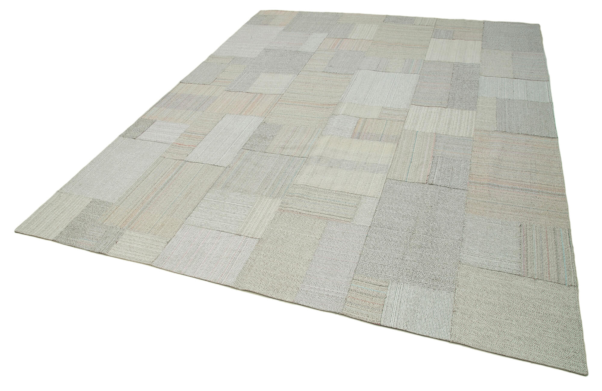 Handmade Patchwork Rug - Kirk Yama Beige Cotton Wool Carpet 10'4''x13'5'' Durable Area Rug