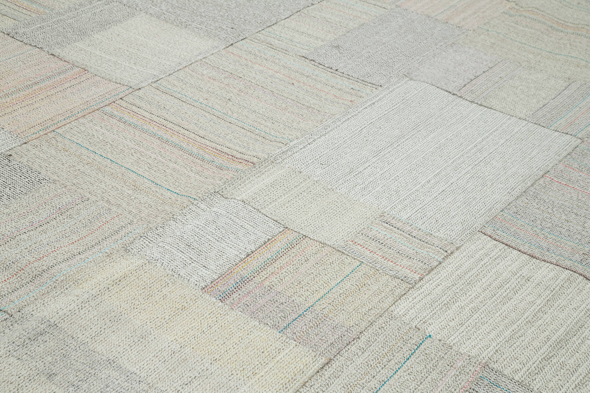 Handmade Patchwork Rug - Kirk Yama Beige Cotton Wool Carpet 10'4''x13'5'' Durable Area Rug