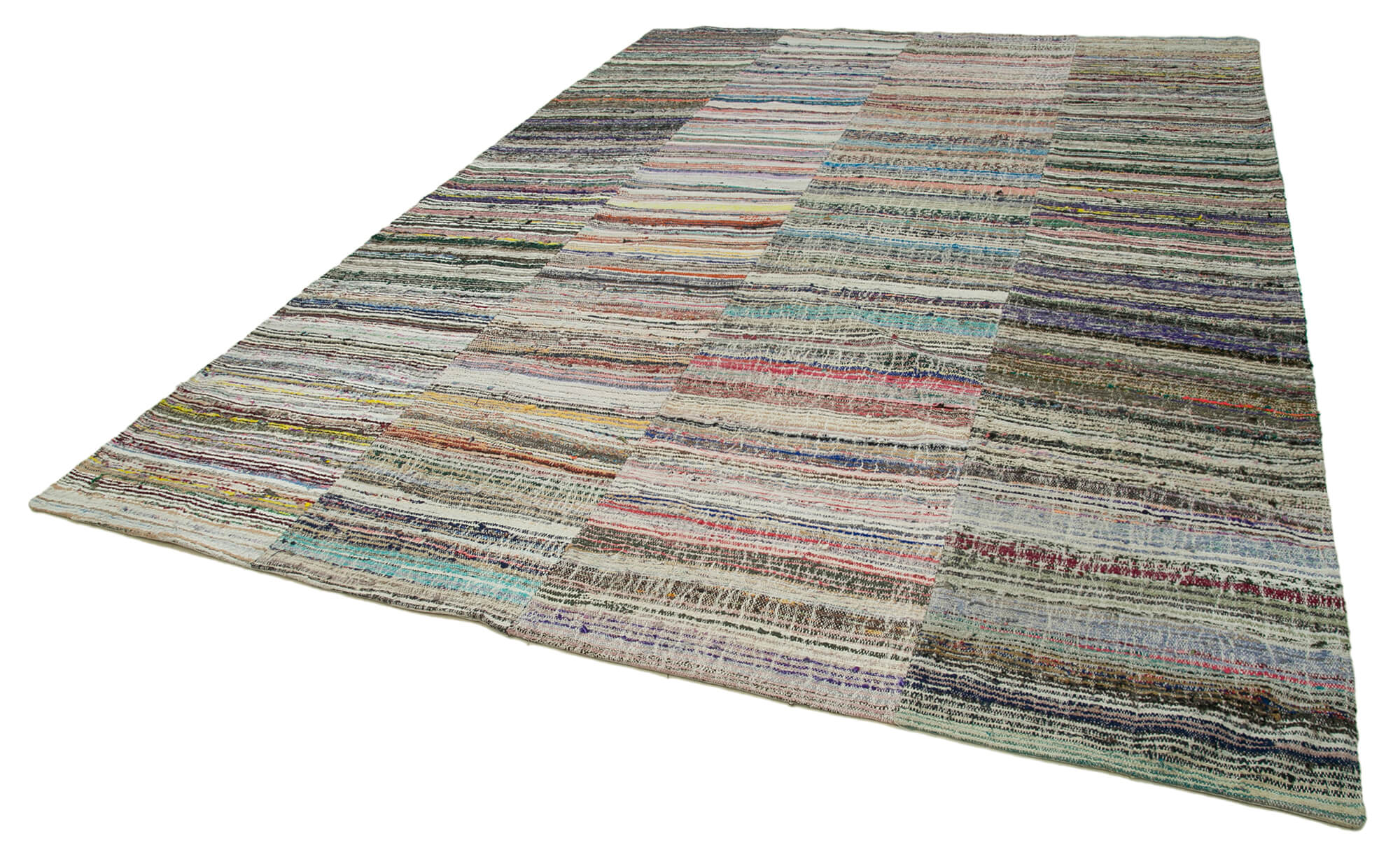 Handmade Patchwork Rug – Kirk Yama Grey Cotton Wool Vintage Area Carpet 9'1"x12'8"