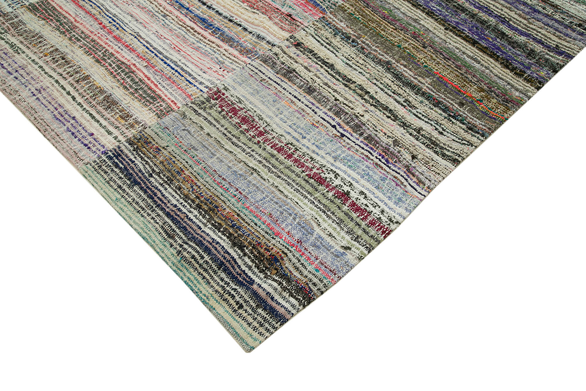 Handmade Patchwork Rug – Kirk Yama Grey Cotton Wool Vintage Area Carpet 9'1"x12'8"