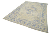 Handmade Area Rug - Overdyed Beige Vintage Cotton & Wool Carpet 7'0" x 10'6"