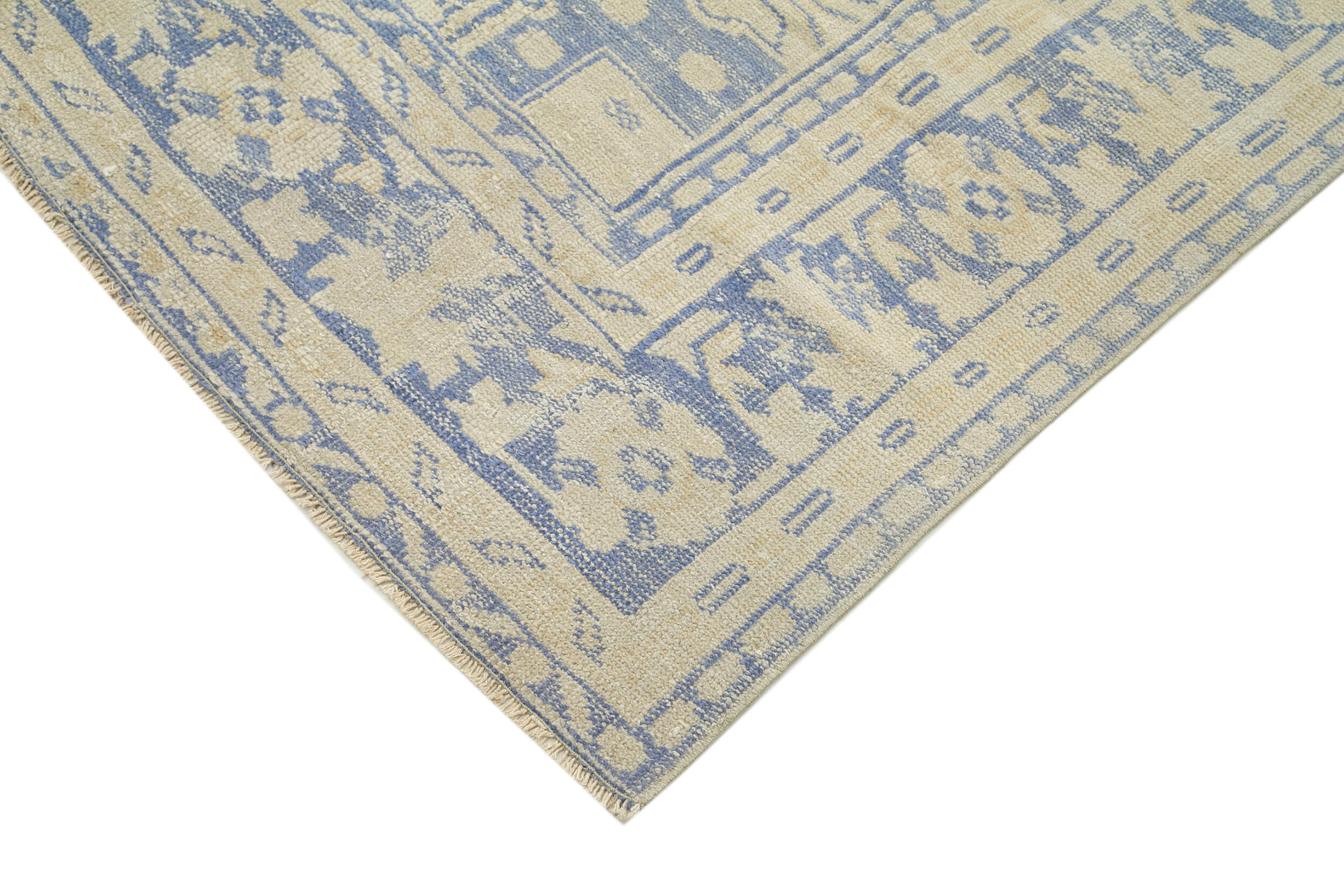 Handmade Area Rug - Overdyed Beige Vintage Cotton & Wool Carpet 7'0" x 10'6"