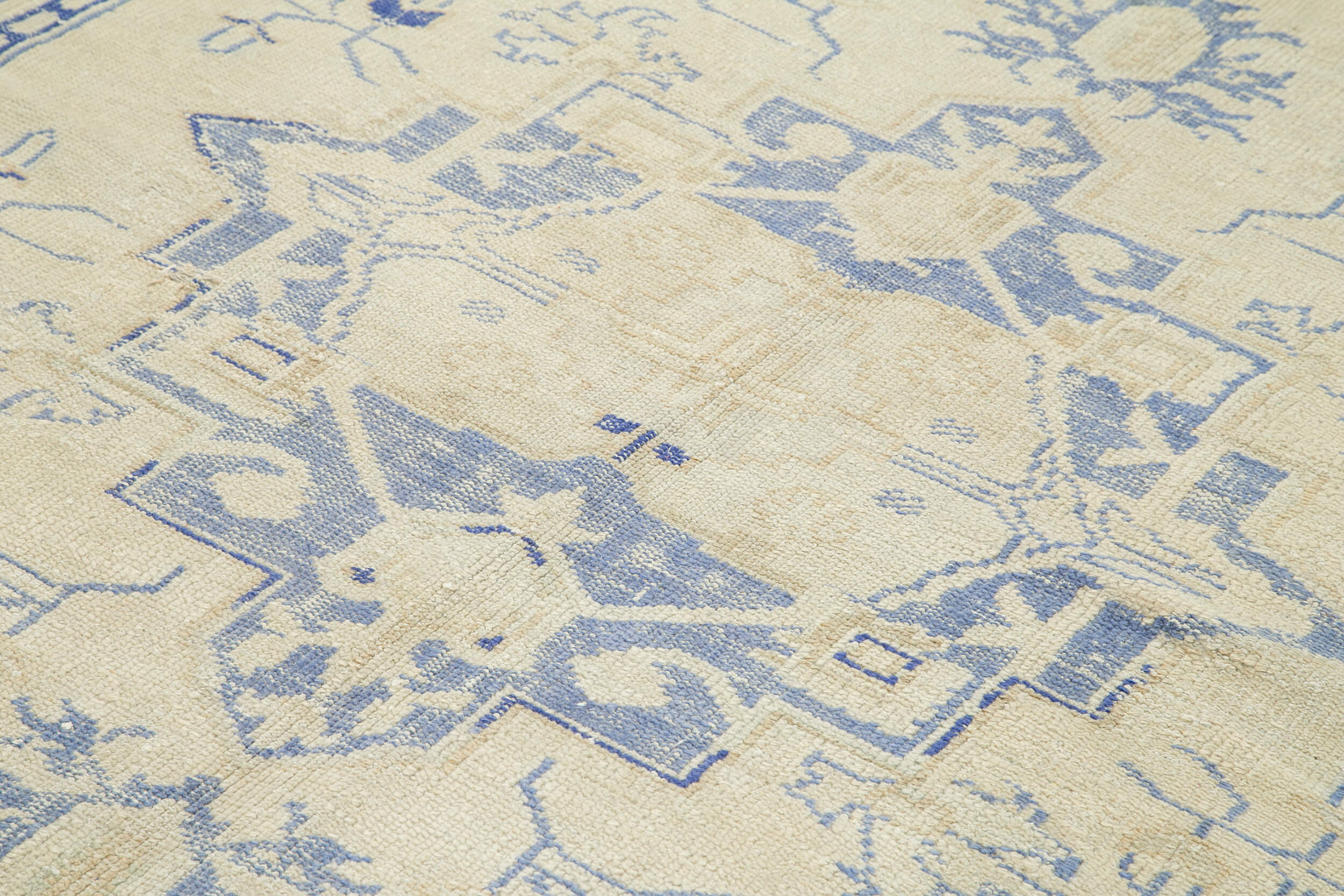 Handmade Area Rug - Overdyed Beige Vintage Cotton & Wool Carpet 7'0" x 10'6"