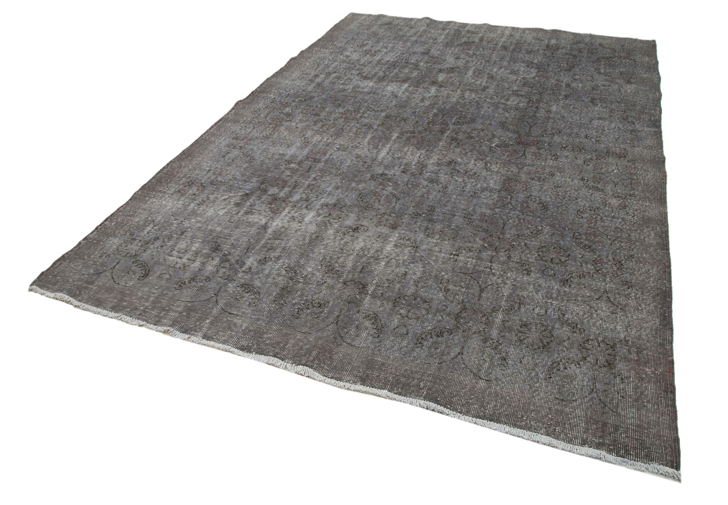 Vintage Wool Area Rug | Hand Woven Vintage Carpet – Overdyed Grey Handmade Wool Rug