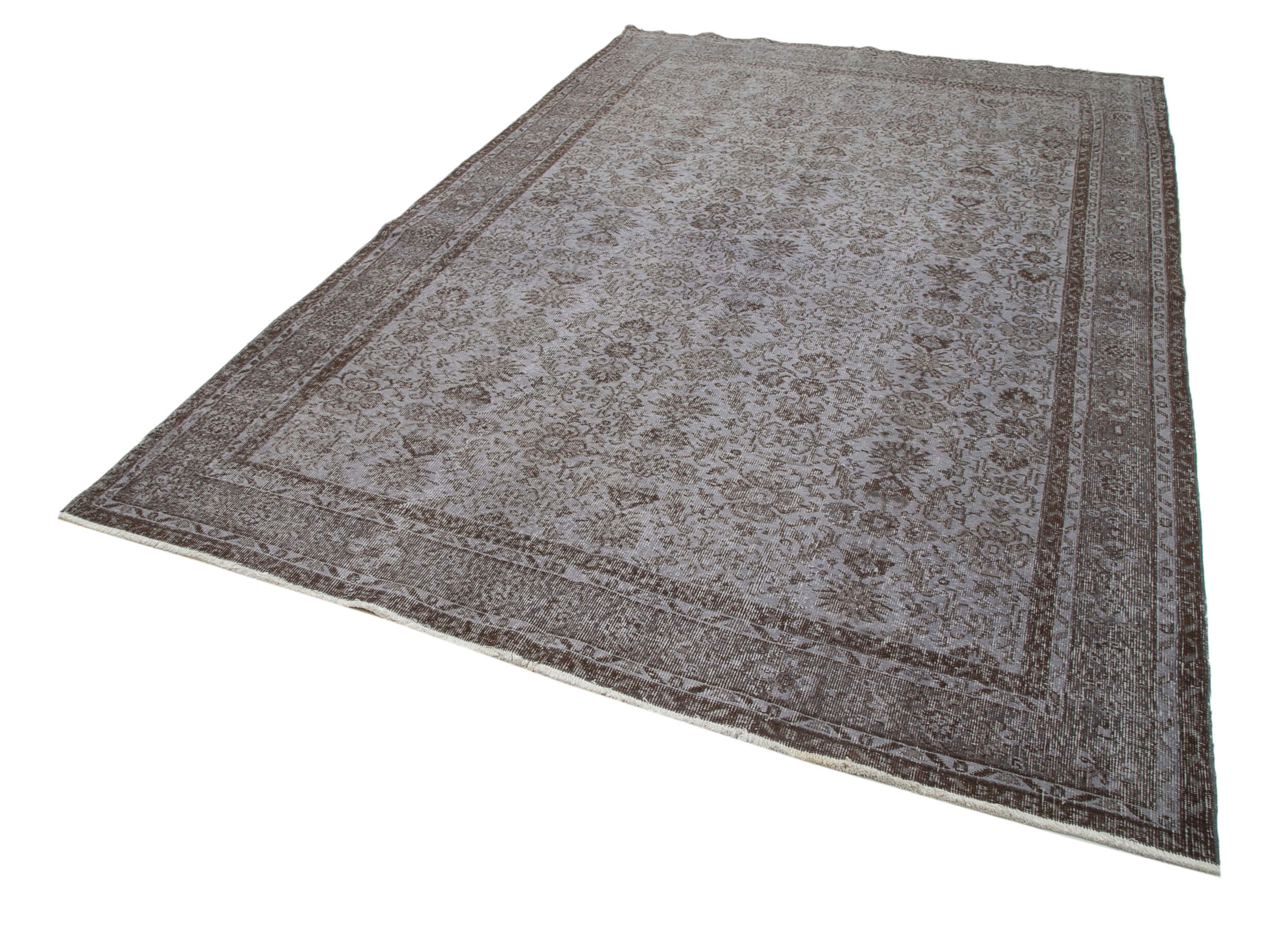 Handmade Area Rug - Overdyed Grey Vintage Wool Cotton Carpet 6'10''x10'4''