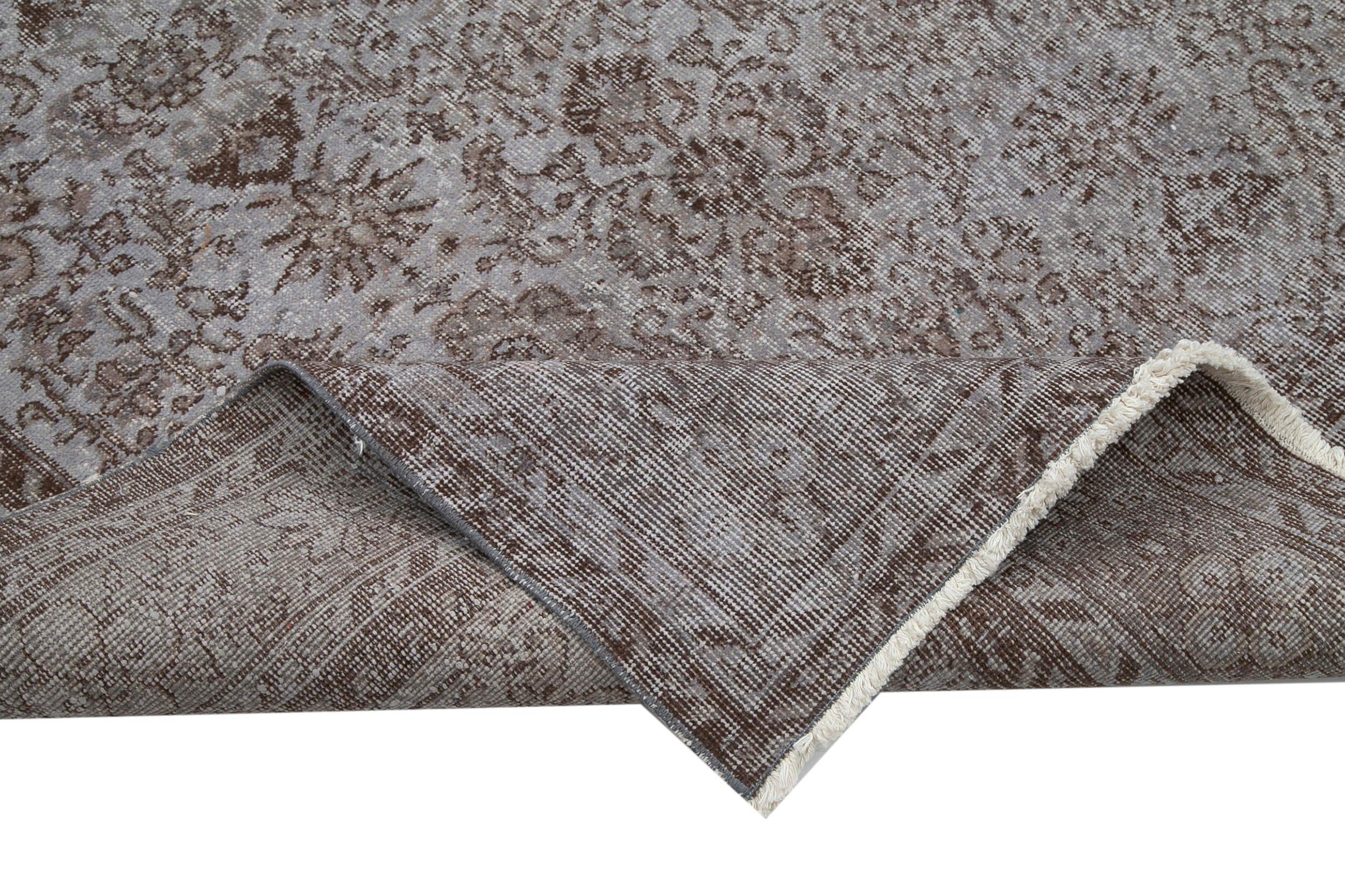 Handmade Area Rug - Overdyed Grey Vintage Wool Cotton Carpet 6'10''x10'4''