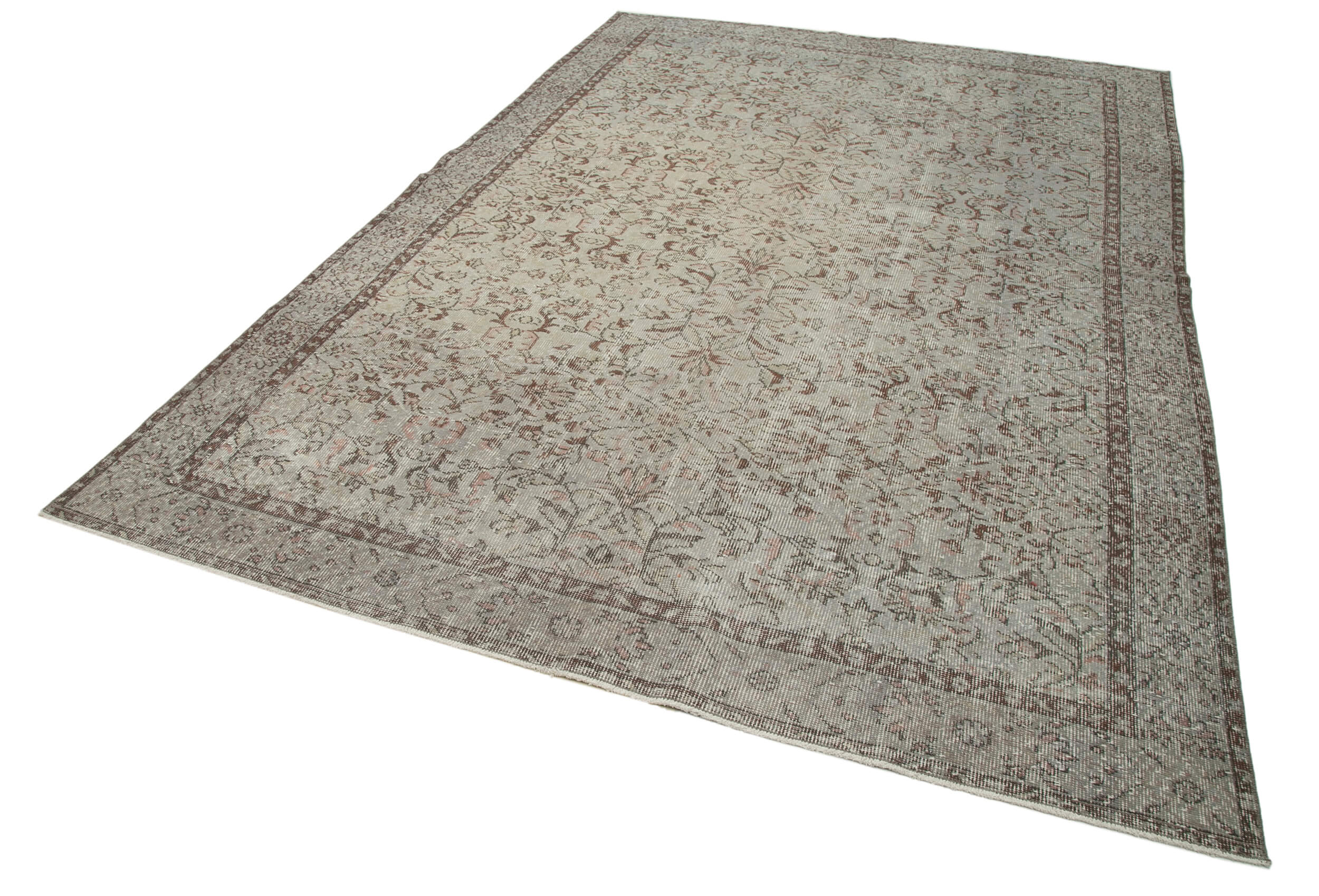 Vintage Cotton Wool Rug - Handmade Area Rug | Overdyed Grey Turkish Wool Carpet 6'11''x10'4''
