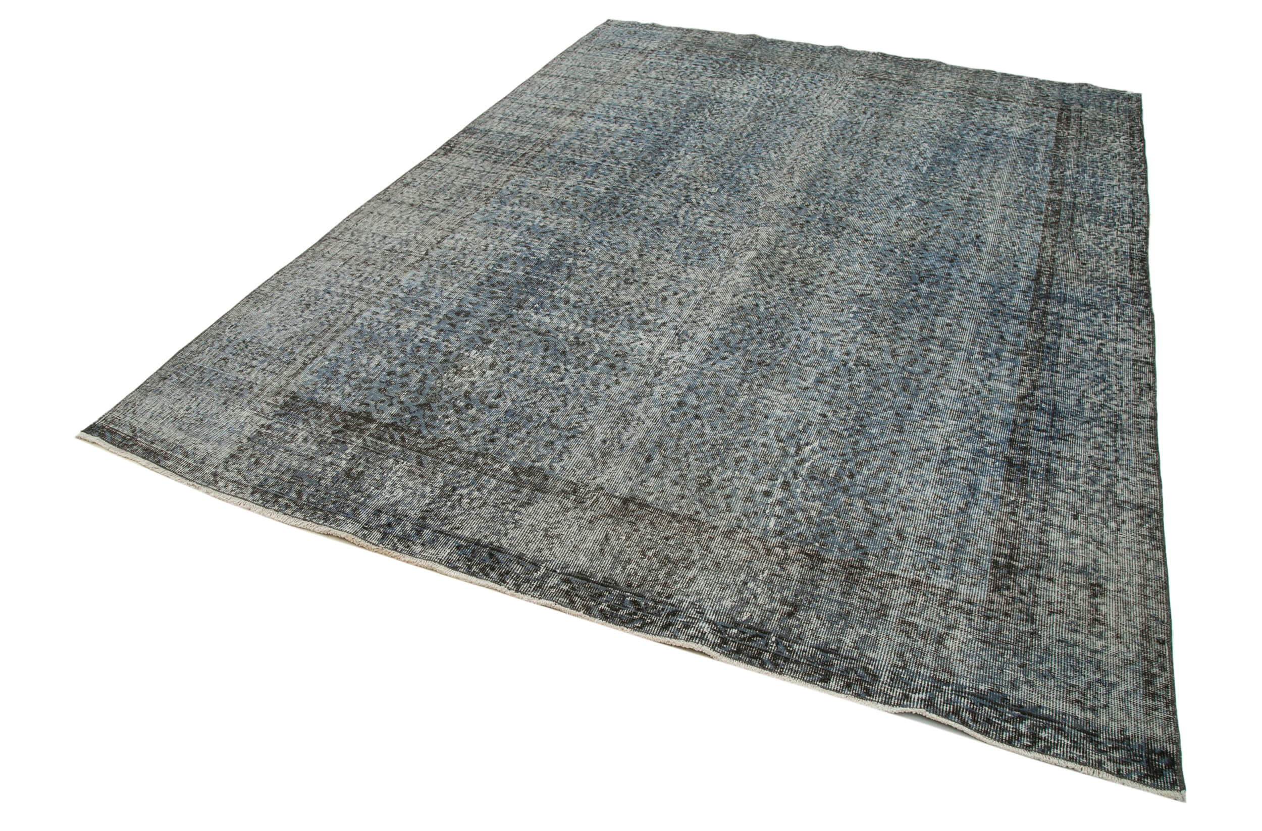 Vintage Area Rug – Handmade Wool Rug Overdyed Blue Turkish Hand Knotted Carpet 7'2''x10'