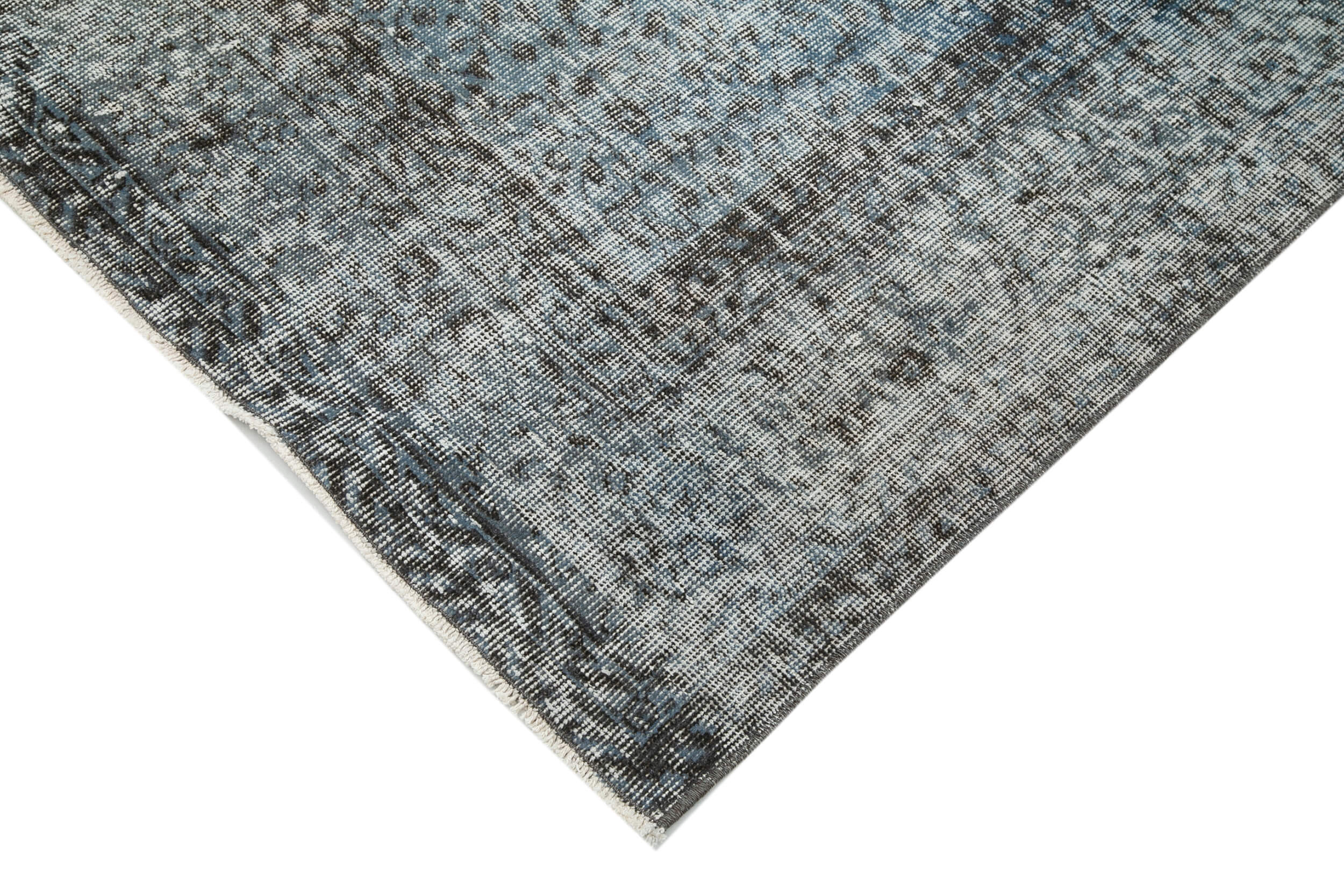 Vintage Area Rug – Handmade Wool Rug Overdyed Blue Turkish Hand Knotted Carpet 7'2''x10'