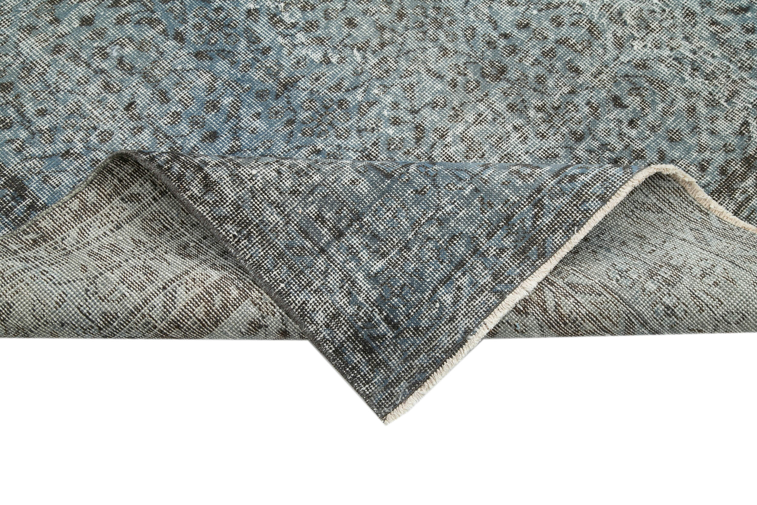 Vintage Area Rug – Handmade Wool Rug Overdyed Blue Turkish Hand Knotted Carpet 7'2''x10'