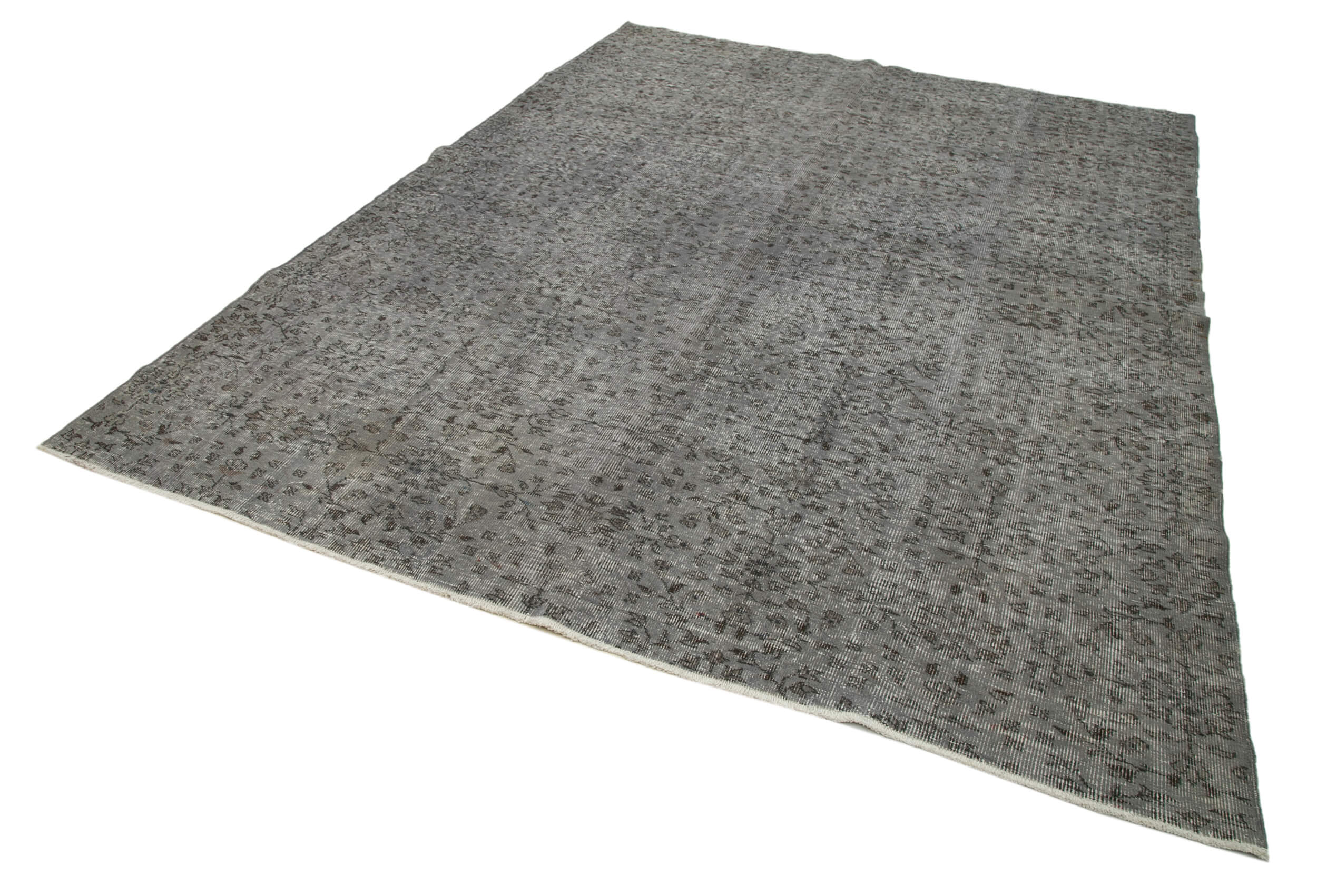 Handmade Vintage Area Rug - Overdyed Wool Rug, Grey Cotton Wool Blend 7x10