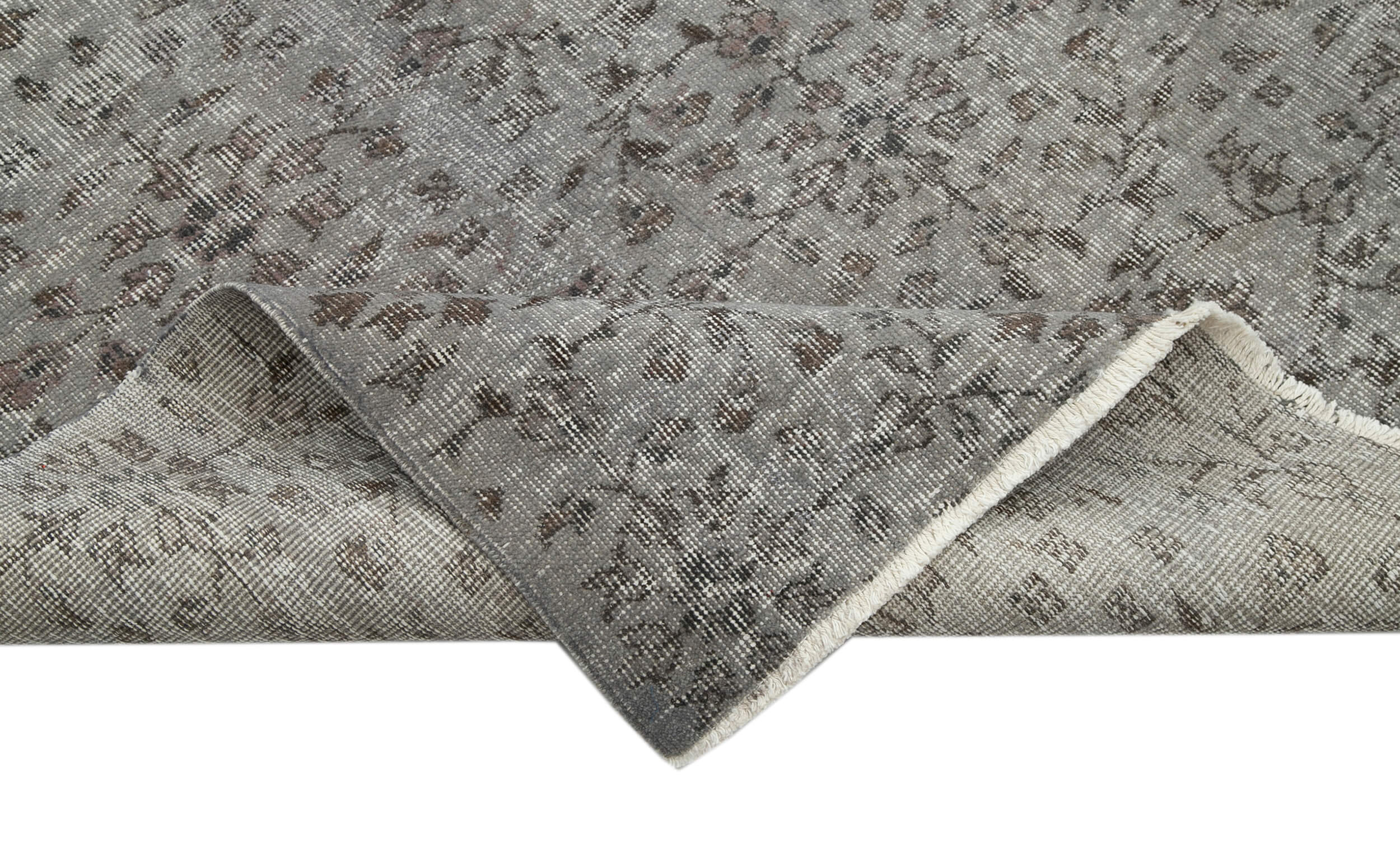 Handmade Vintage Area Rug - Overdyed Wool Rug, Grey Cotton Wool Blend 7x10