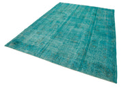 Handmade Vintage Area Rug - Overdyed Wool Rug 7'1''x10'1'' Turquoise Carpet