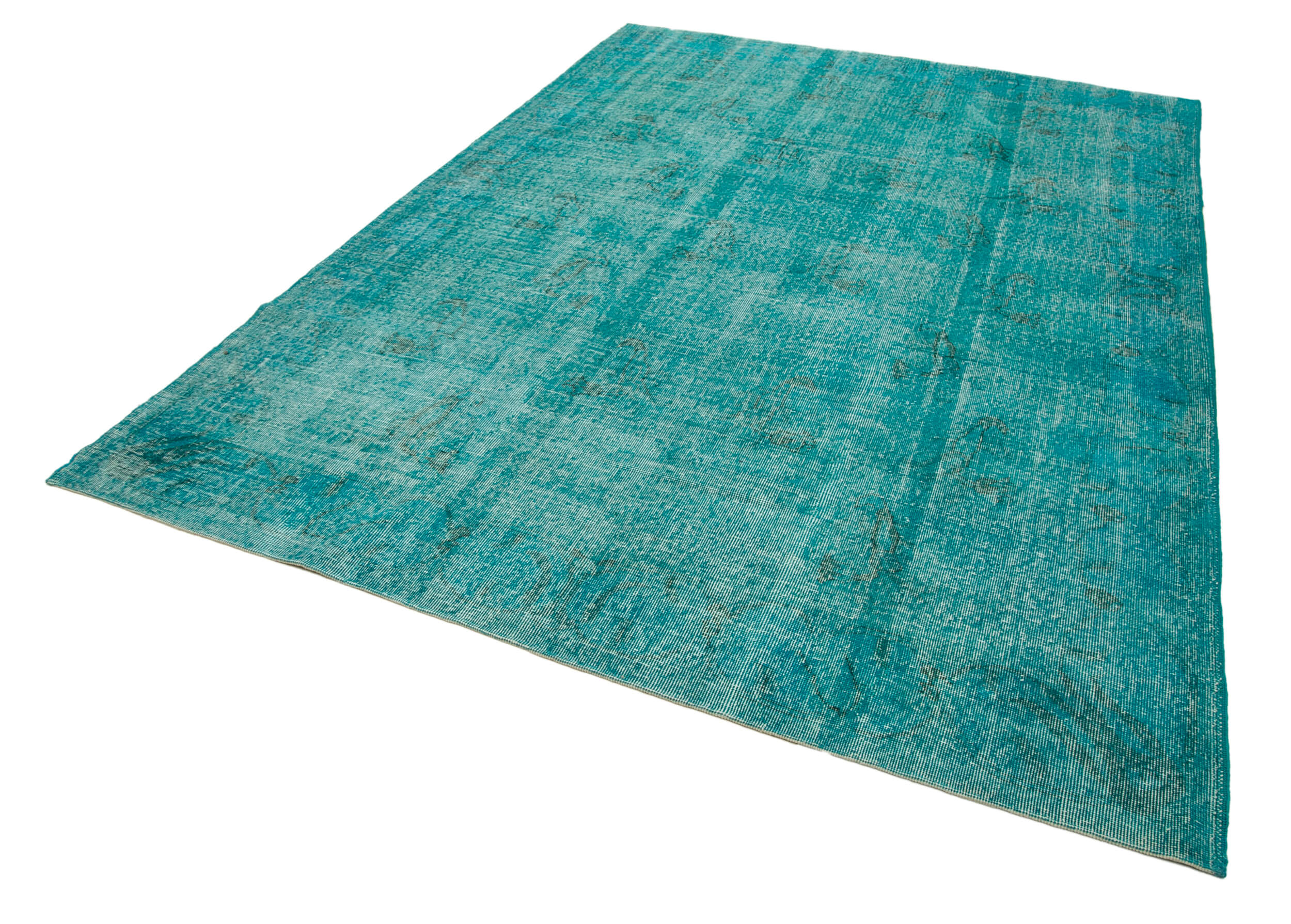 Handmade Vintage Area Rug - Overdyed Wool Rug 7'1''x10'1'' Turquoise Carpet
