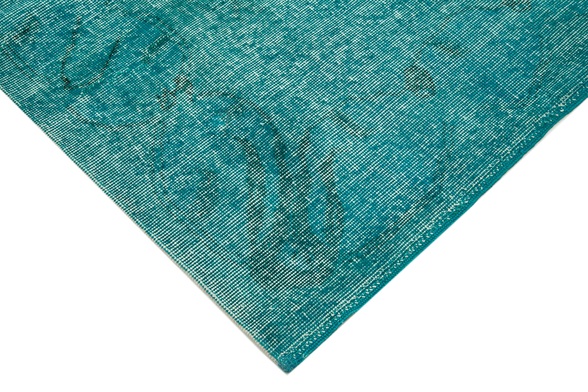 Handmade Vintage Area Rug - Overdyed Wool Rug 7'1''x10'1'' Turquoise Carpet