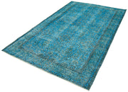 Vintage Area Rug - Handmade Wool Rug Overdyed Turquoise Cotton Carpet 5'2''x8'7''