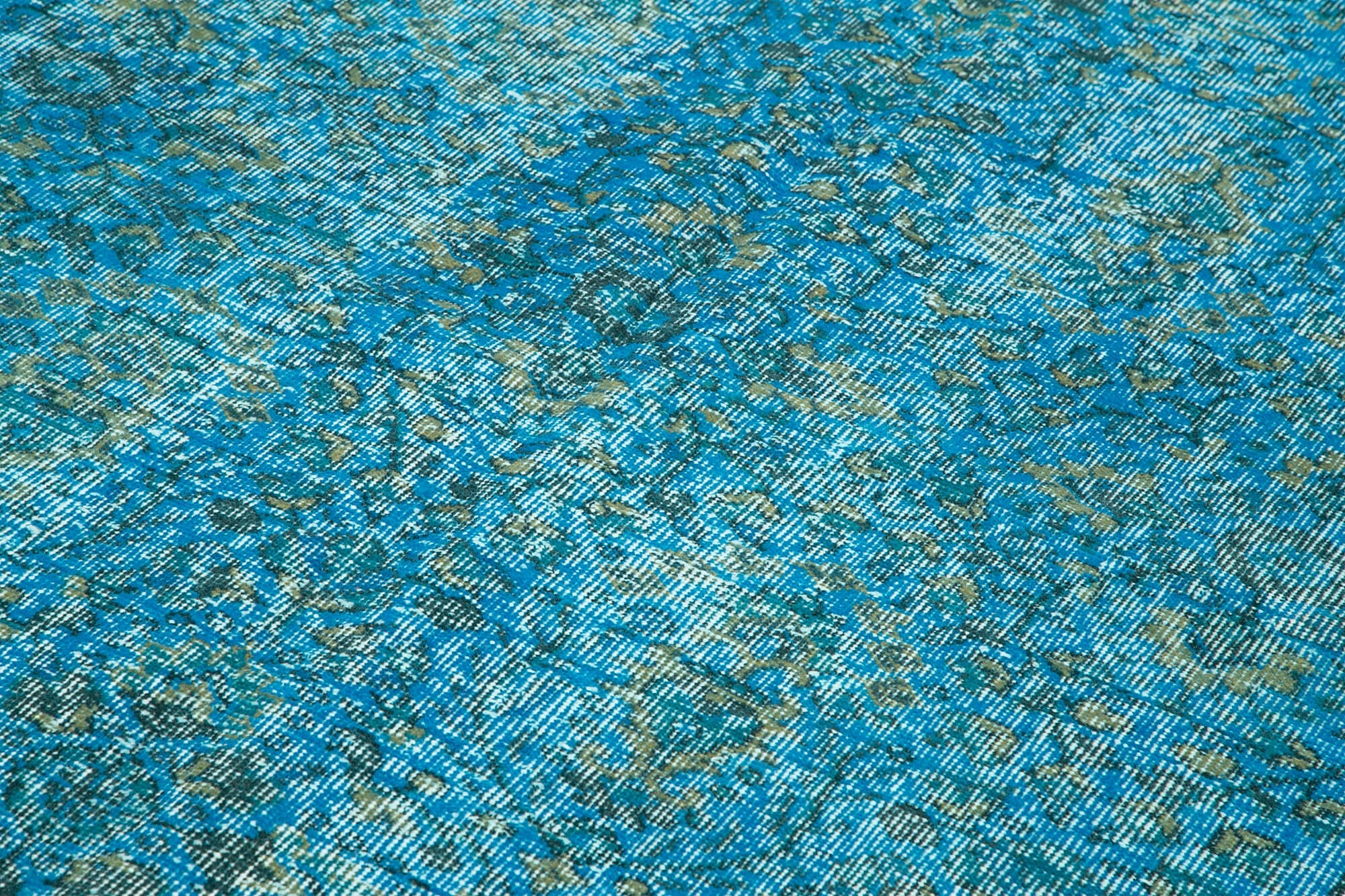 Vintage Area Rug - Handmade Wool Rug Overdyed Turquoise Cotton Carpet 5'2''x8'7''