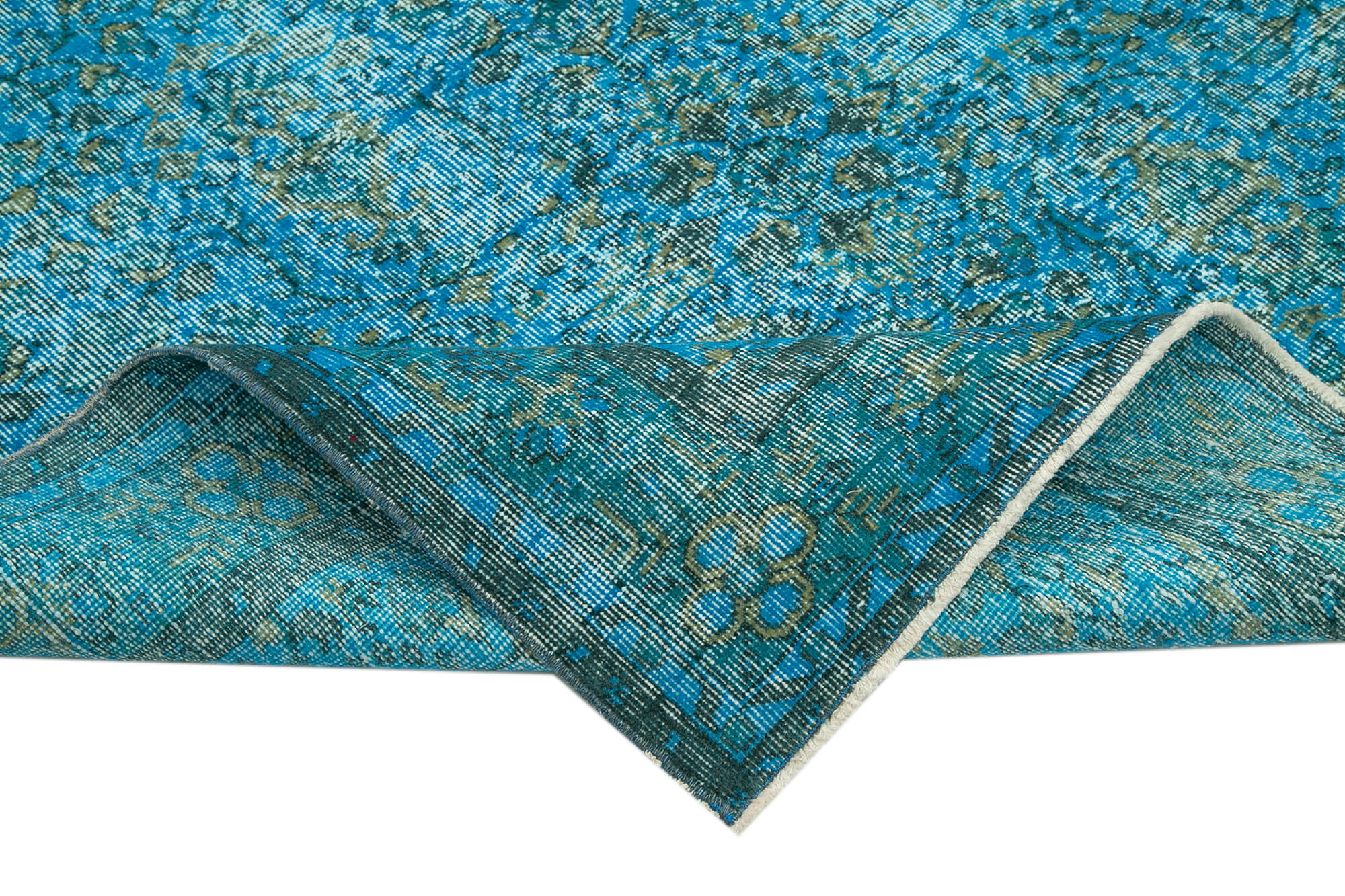 Vintage Area Rug - Handmade Wool Rug Overdyed Turquoise Cotton Carpet 5'2''x8'7''