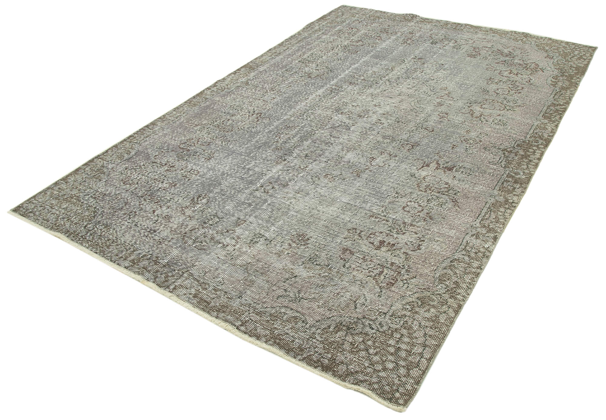 Handmade Vintage Area Rug - Overdyed Wool Rug 5x9 | Grey Cotton Wool Carpet