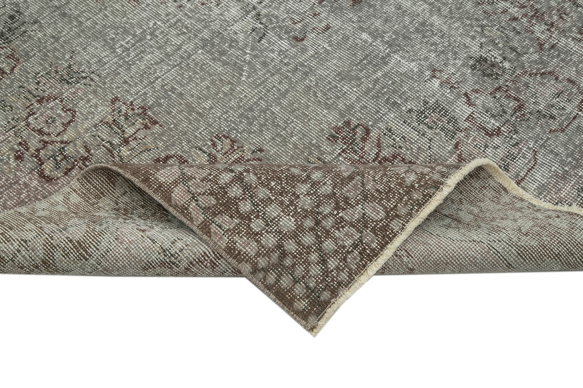Handmade Vintage Area Rug - Overdyed Wool Rug 5x9 | Grey Cotton Wool Carpet