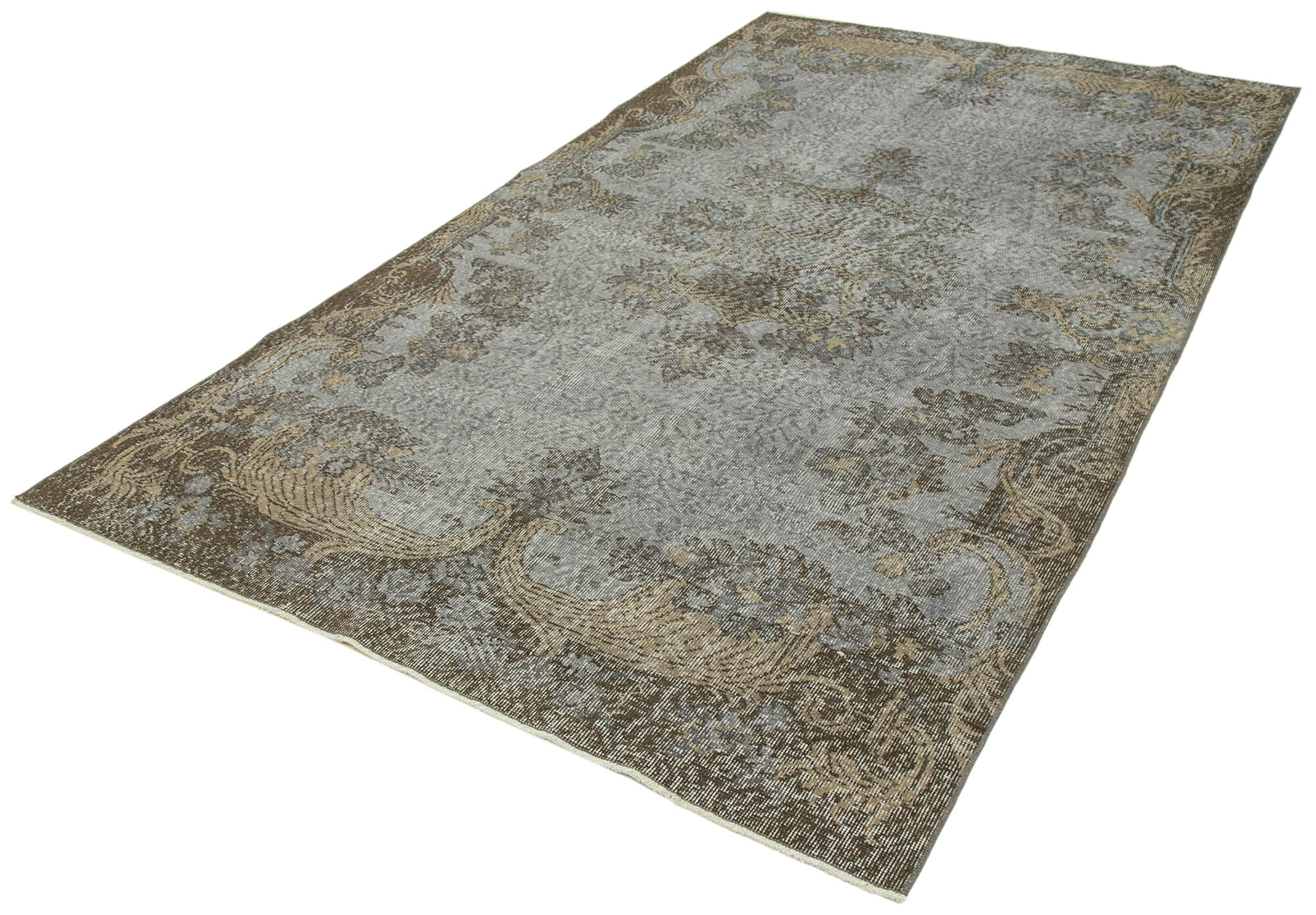 Handmade Vintage Area Rug – Overdyed Wool Rug, Grey 5'3''x9'2'' Classic Living Room