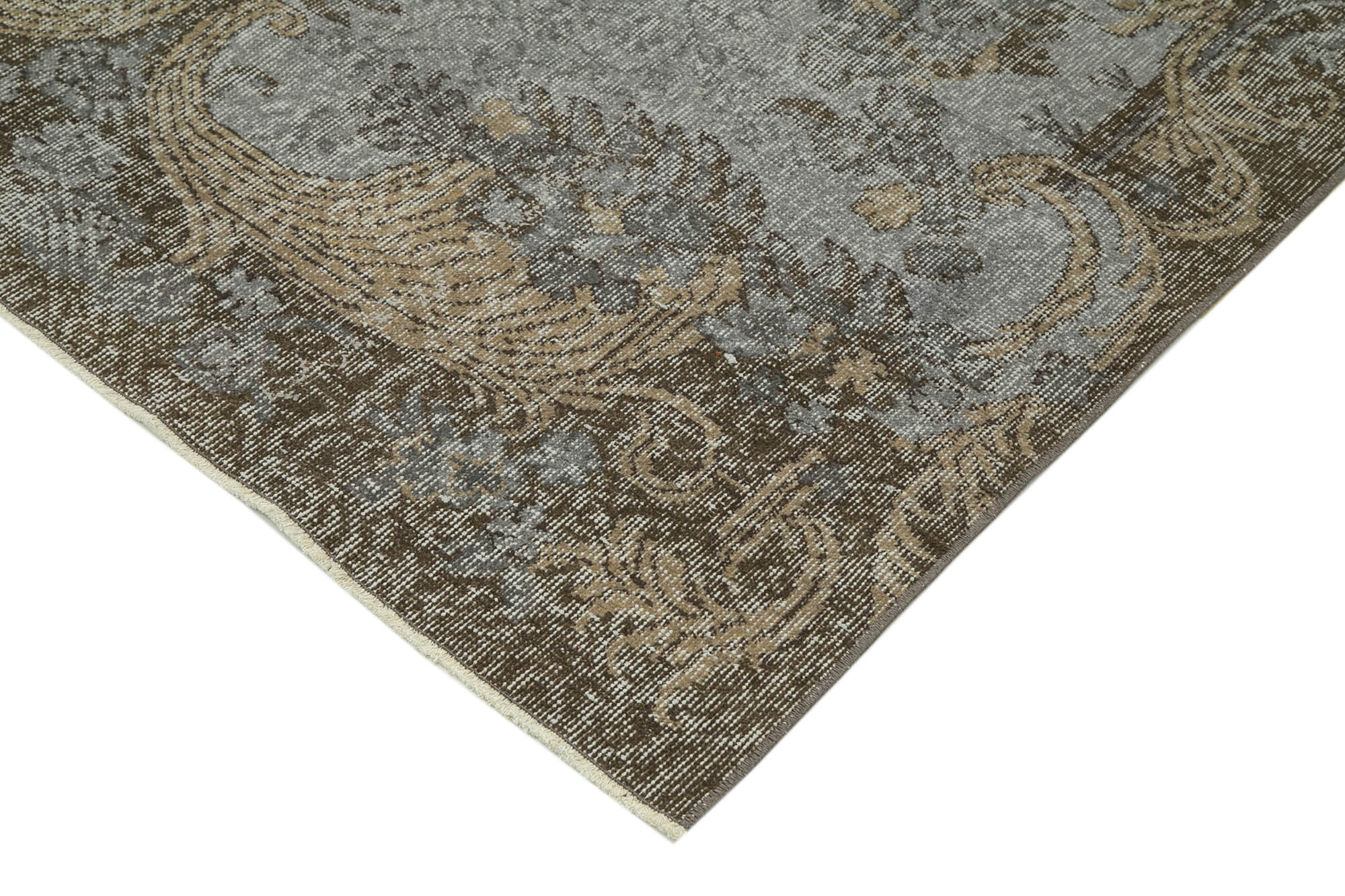 Handmade Vintage Area Rug – Overdyed Wool Rug, Grey 5'3''x9'2'' Classic Living Room